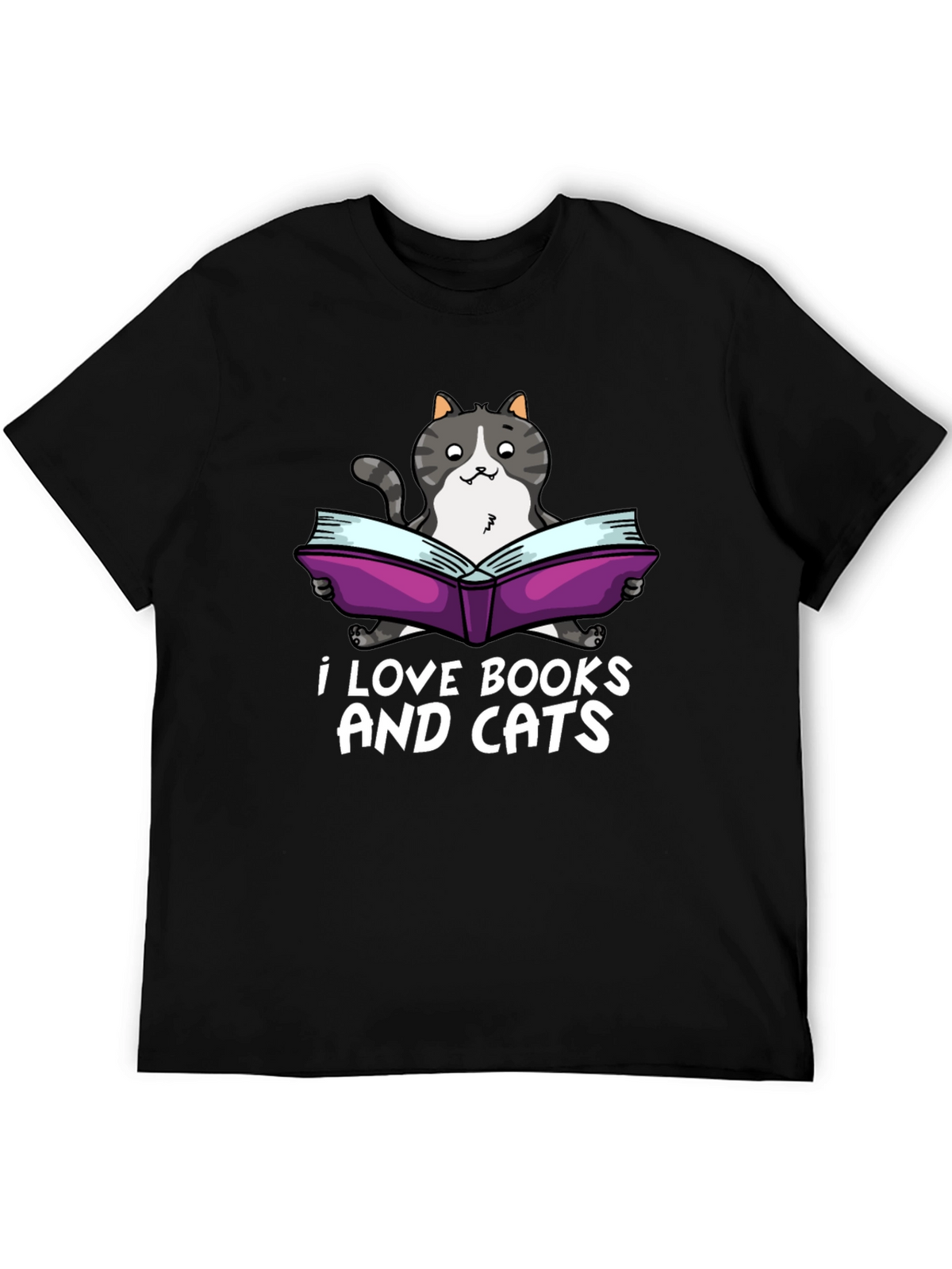 I Love Books and Cats Black T-Shirt