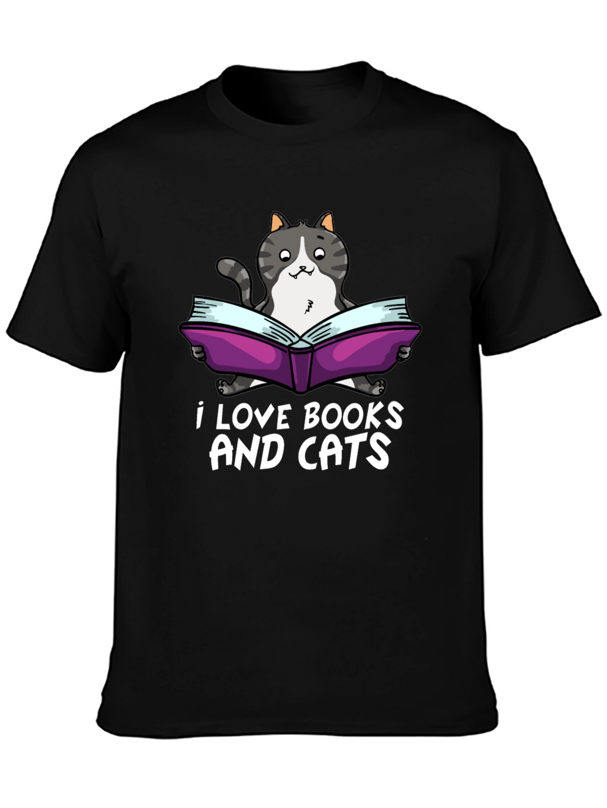 I Love Books and Cats Black T-Shirt