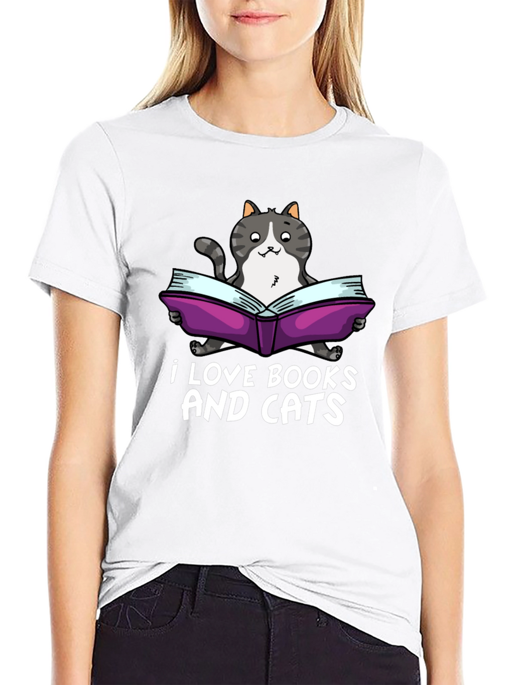 I Love Books and Cats Black T-Shirt
