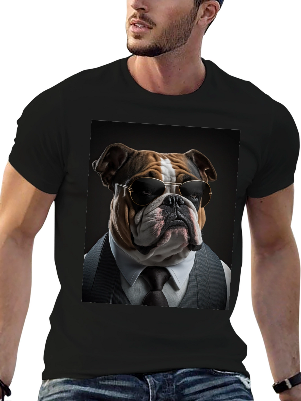 Bulldog Boss T-Shirt: Cool Dog in Suit!