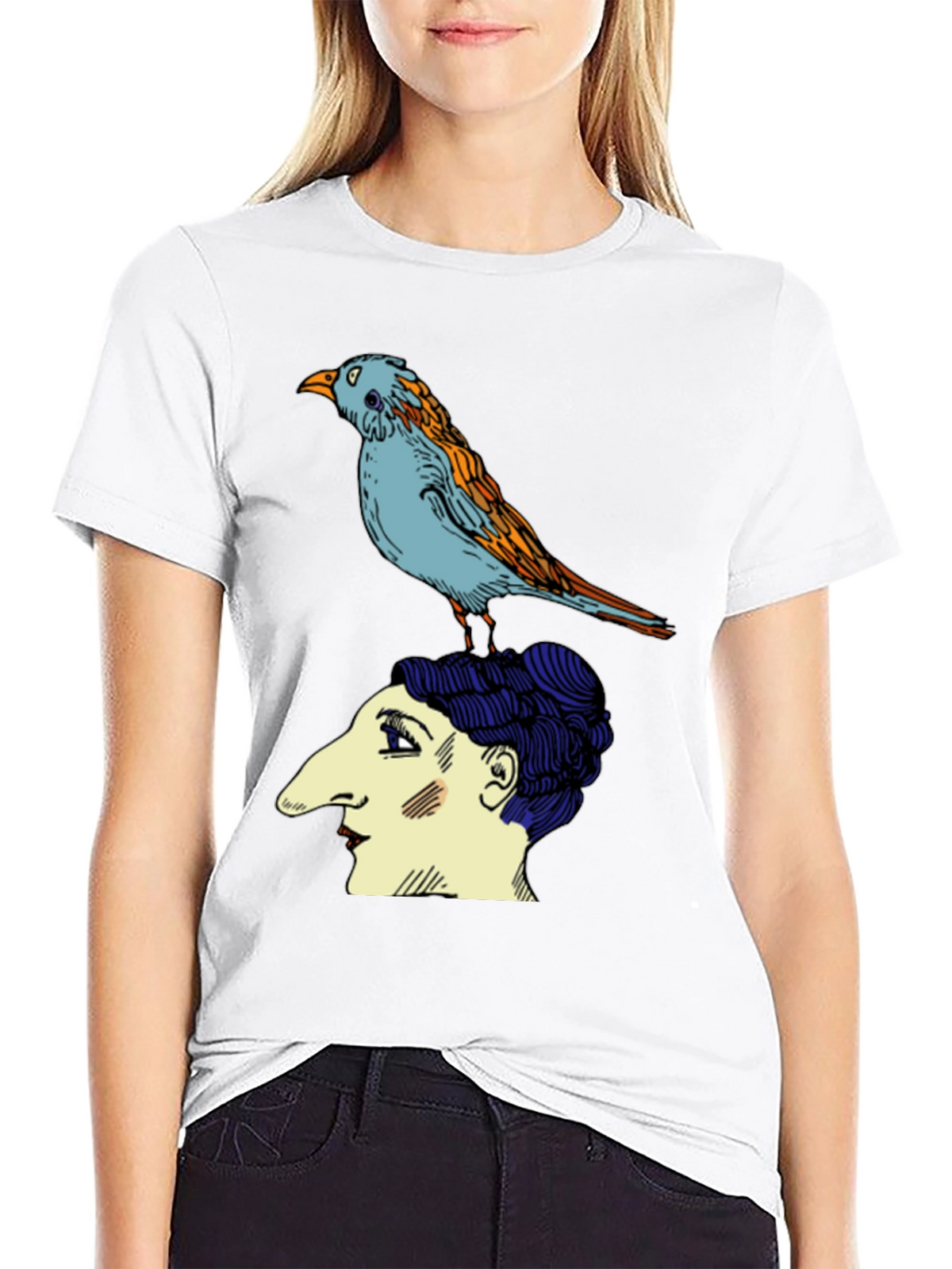 Bird on Head Graphic Tee - Unique Design