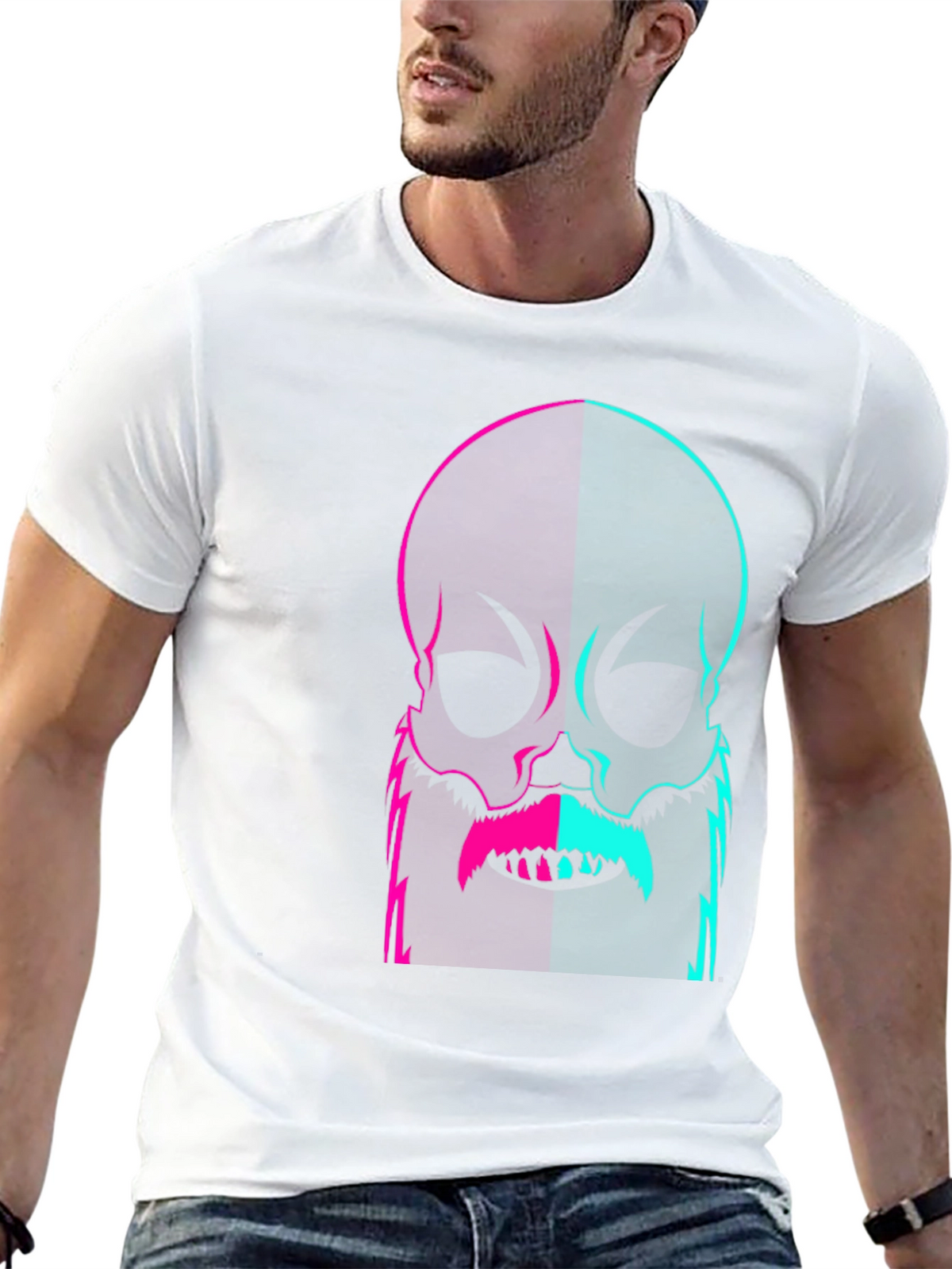 Neon Skull with Beard Graphic Tee
