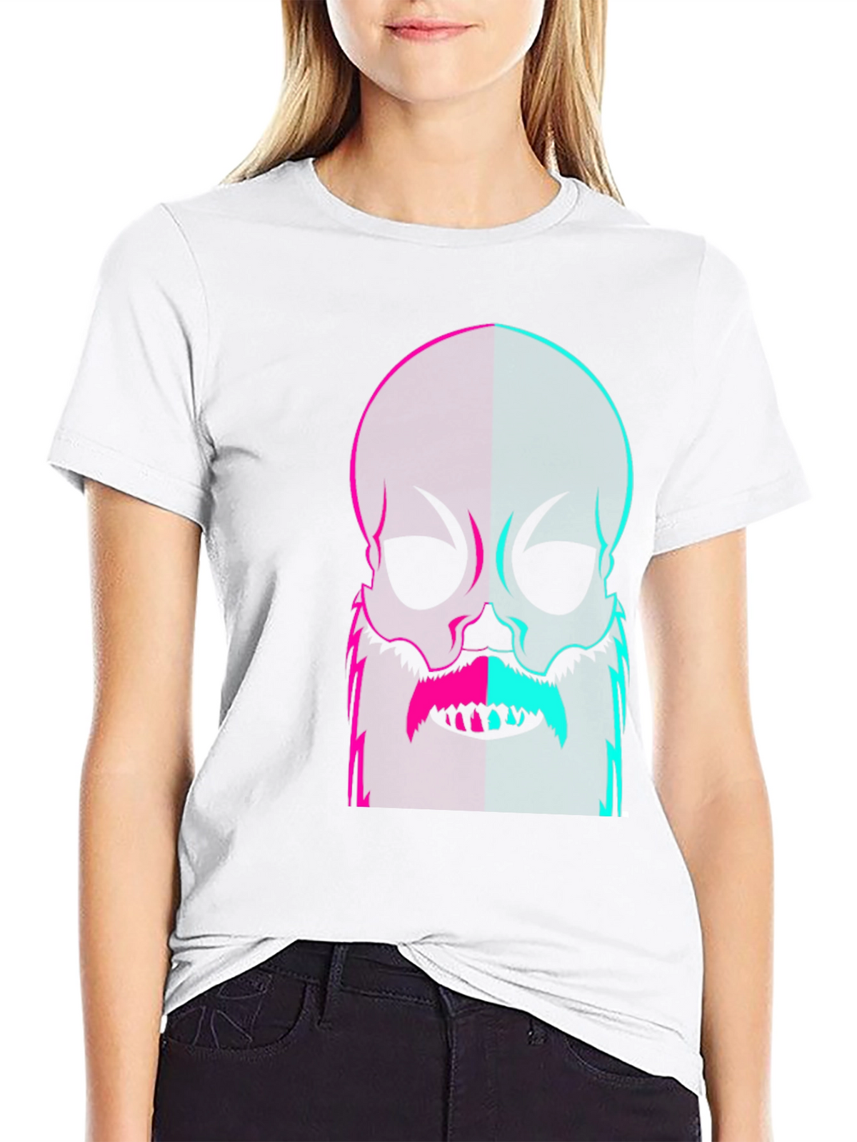 Neon Skull with Beard Graphic Tee