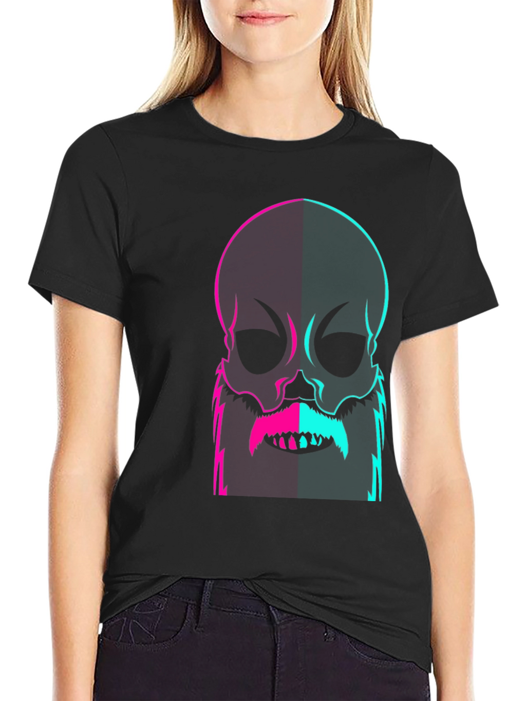 Neon Skull with Beard Graphic Tee