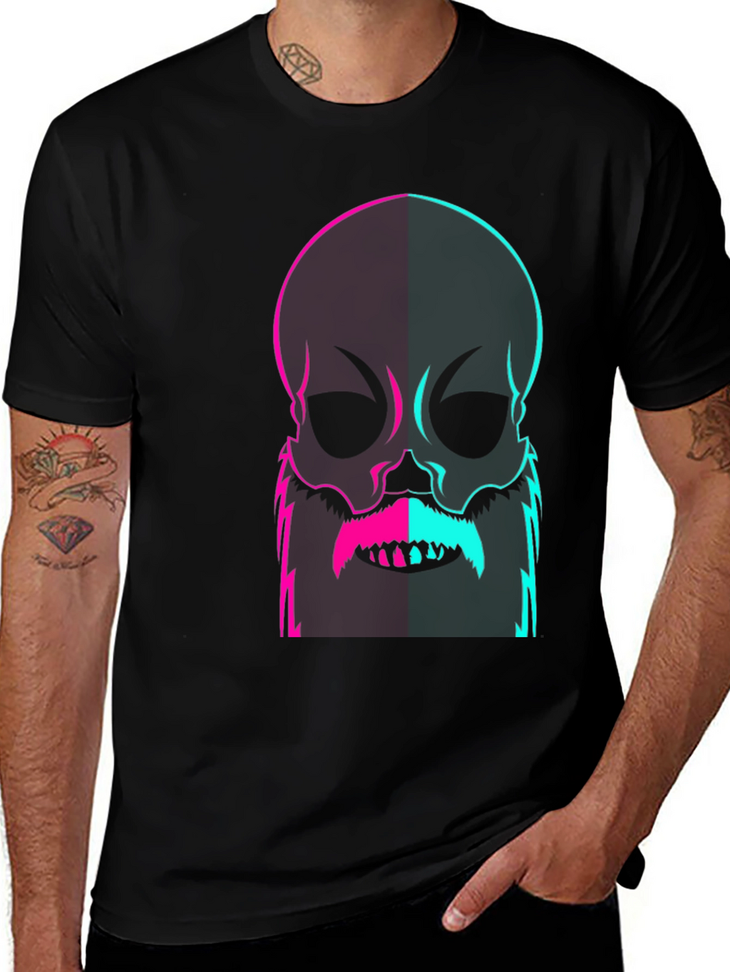 Neon Skull with Beard Graphic Tee