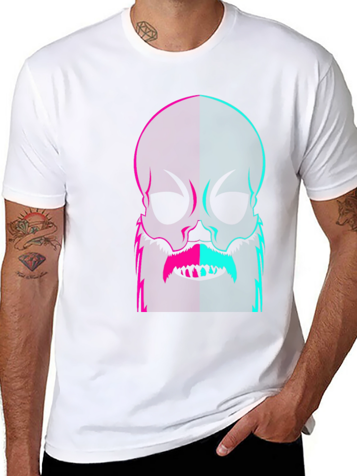 Neon Skull with Beard Graphic Tee