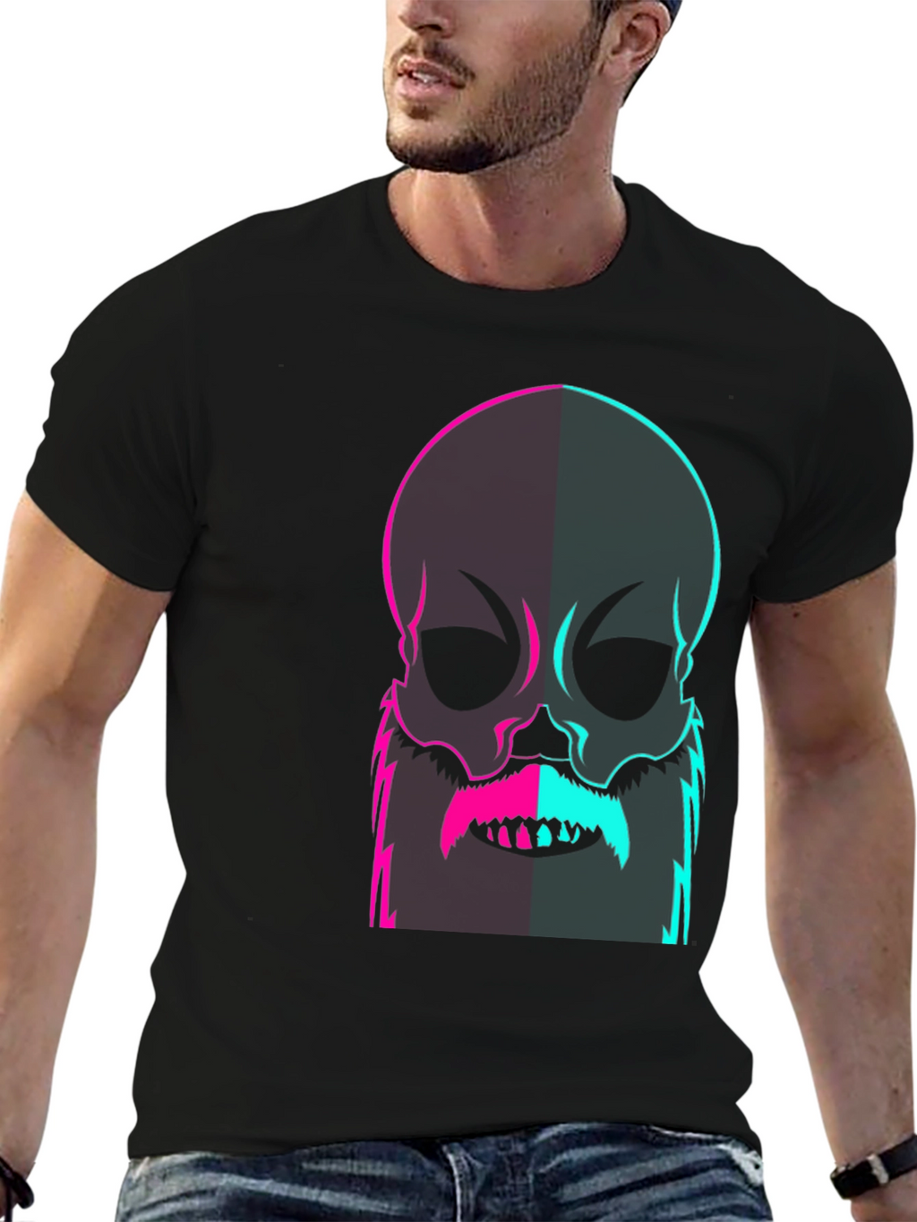 Neon Skull with Beard Graphic Tee