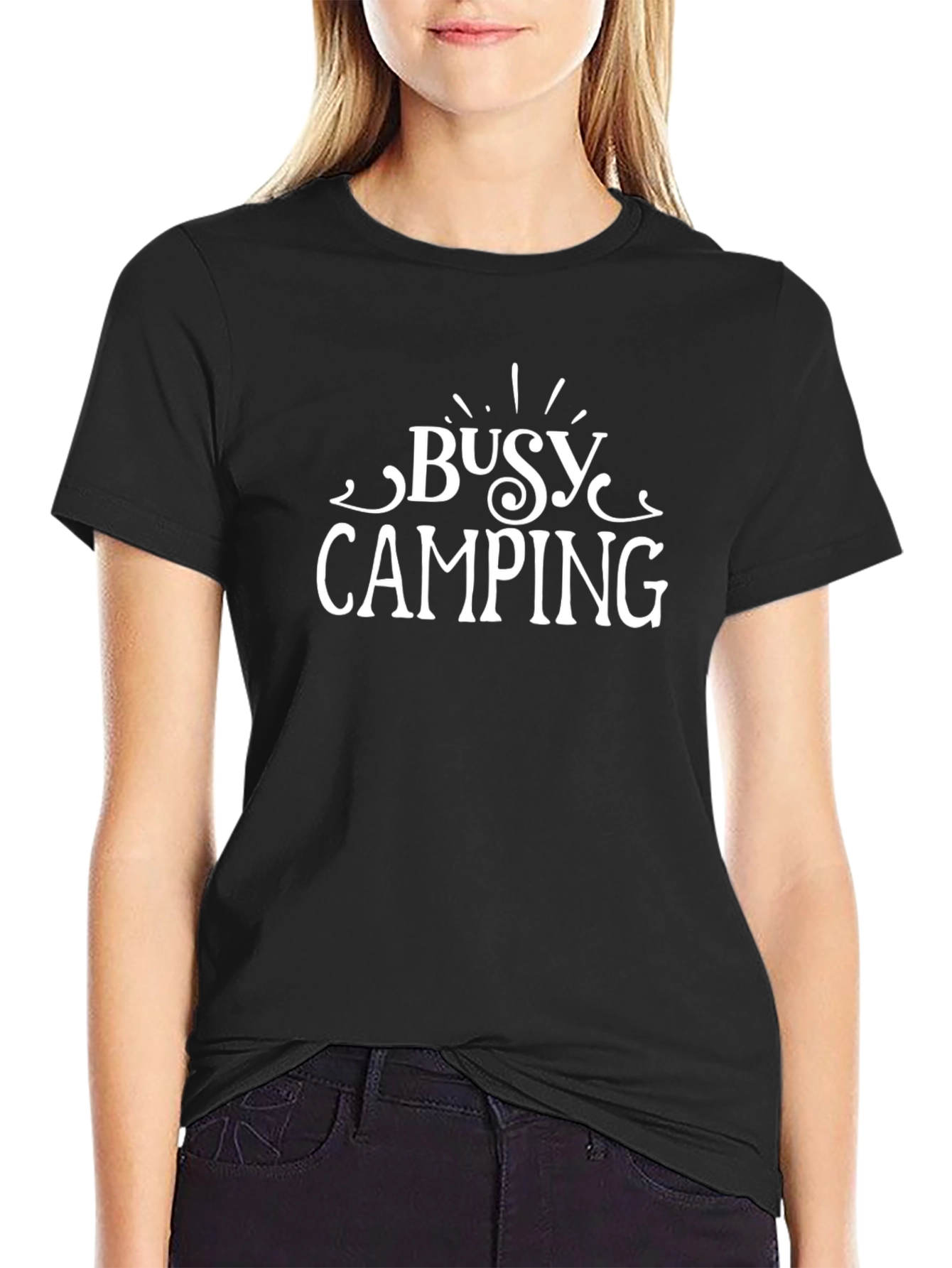 Busy Camping Graphic Tee - Black Cotton T-Shirt