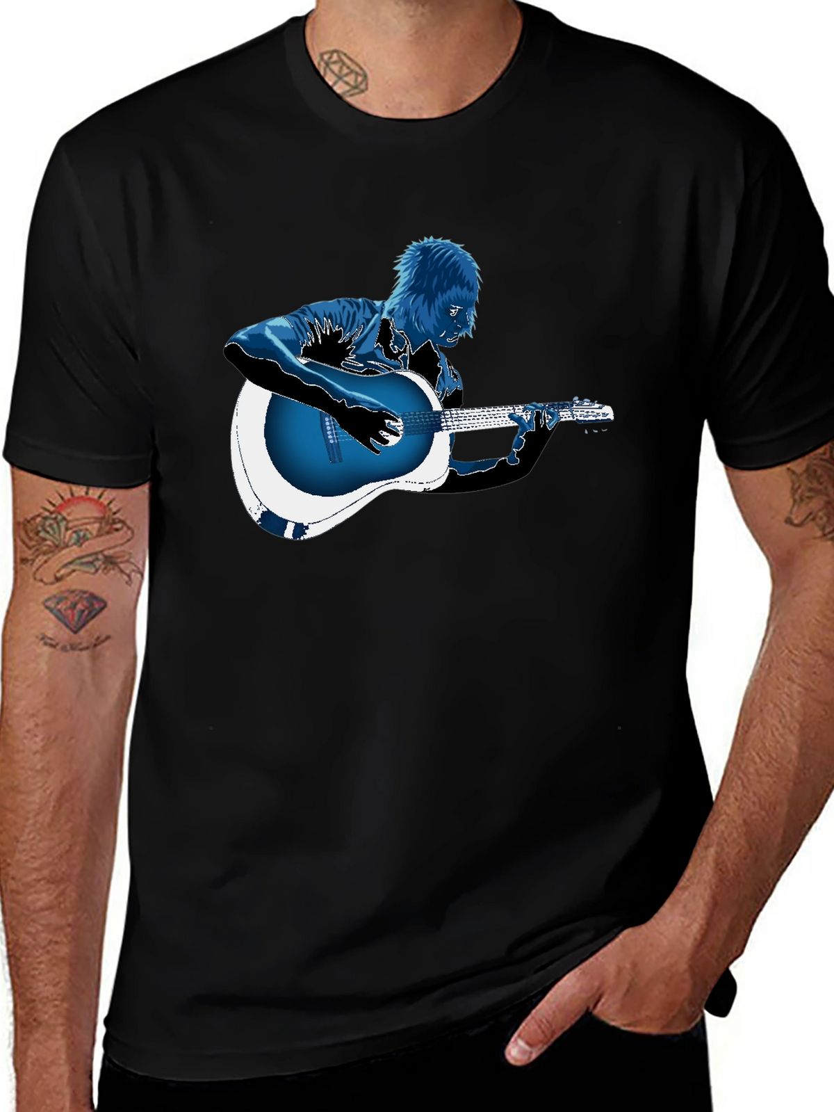 Guitar Player Graphic T-Shirt - Black