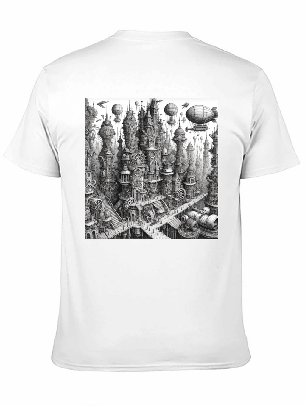 Steampunk City Black Tee - Unique Graphic Design