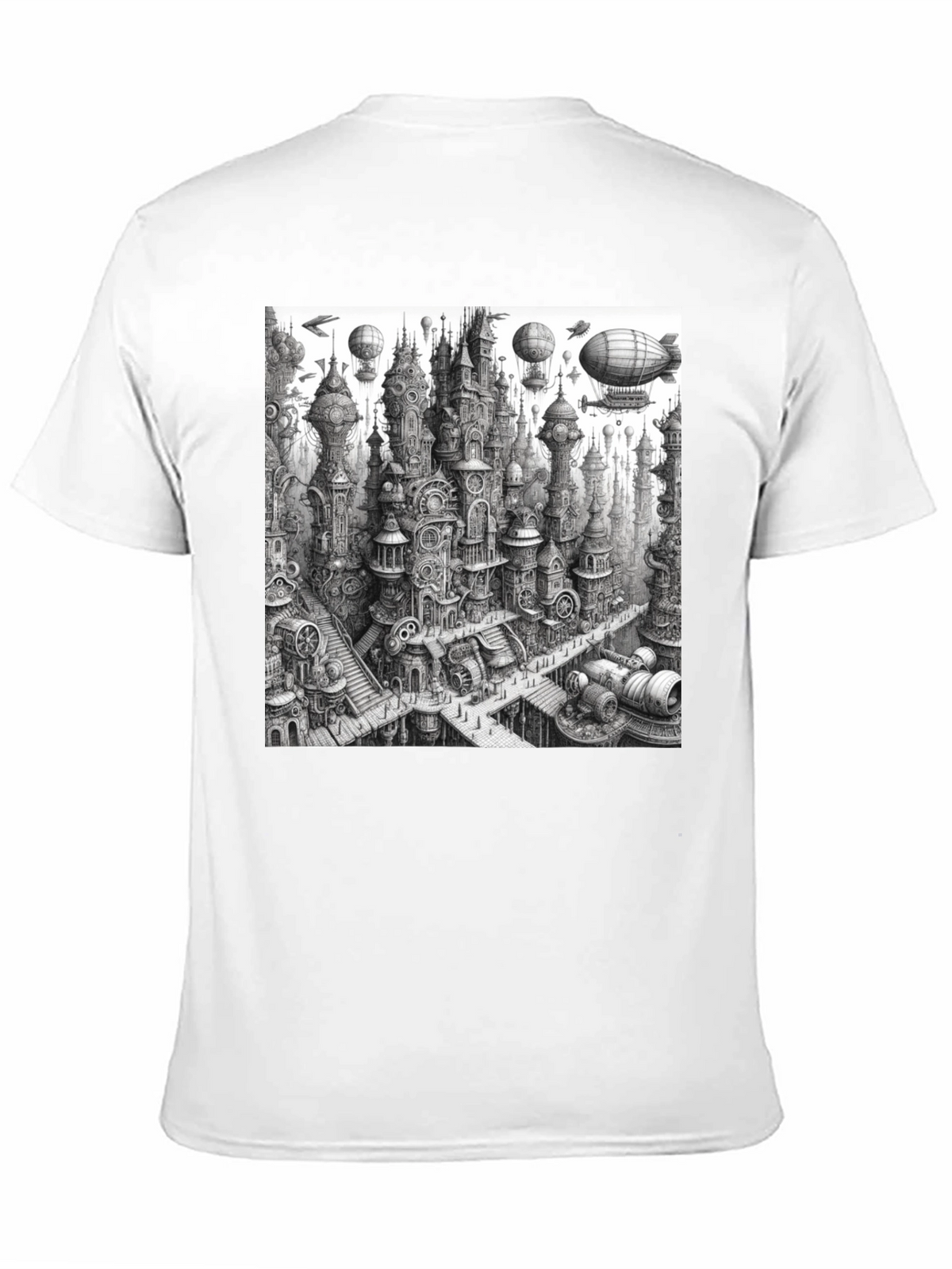 Steampunk City Black Tee - Unique Graphic Design