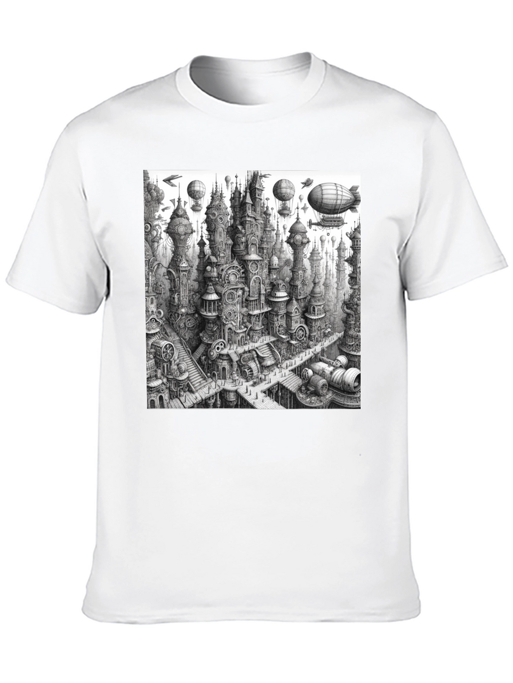 Steampunk City Black Tee - Unique Graphic Design