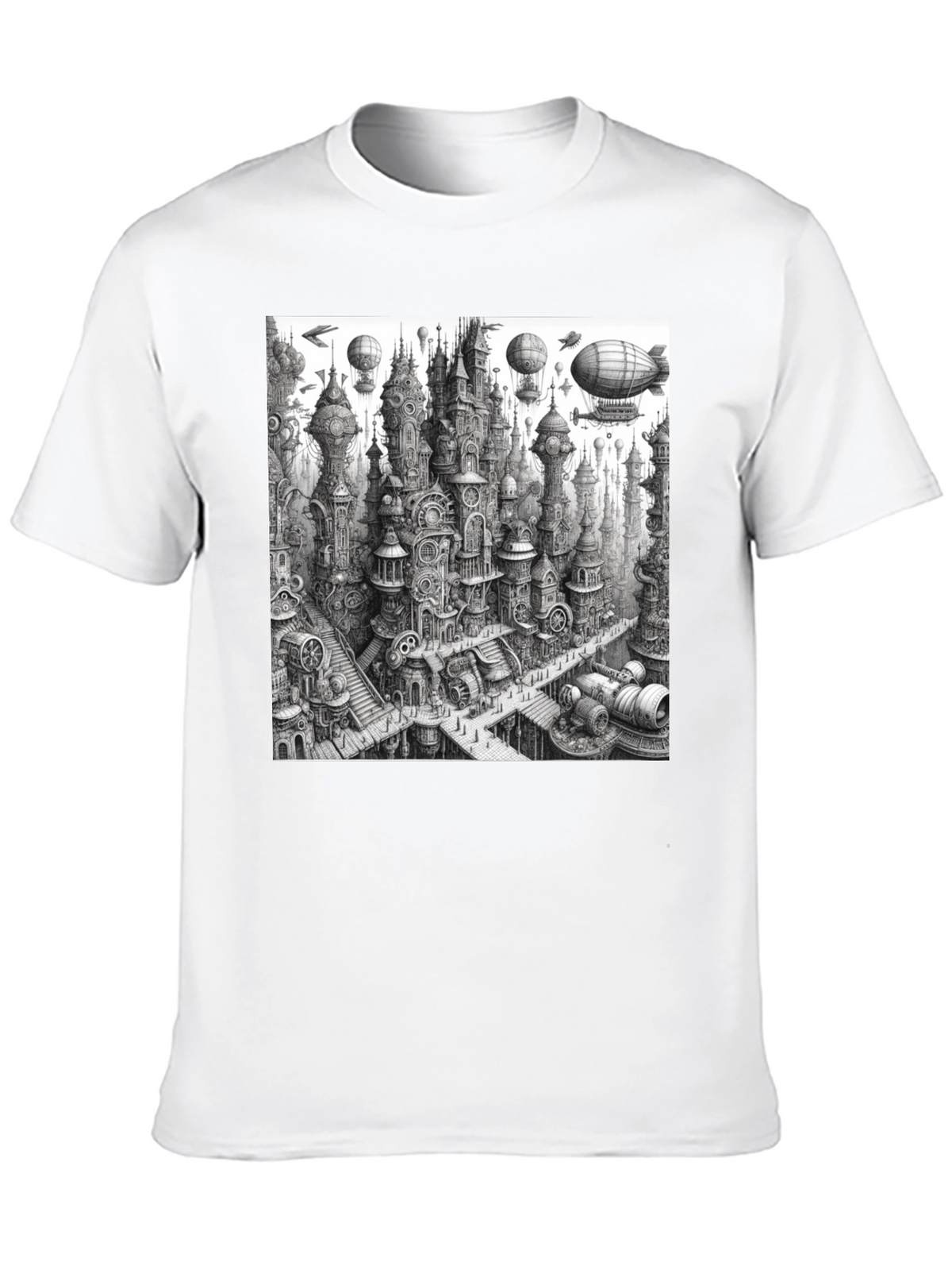 Steampunk City Black Tee - Unique Graphic Design