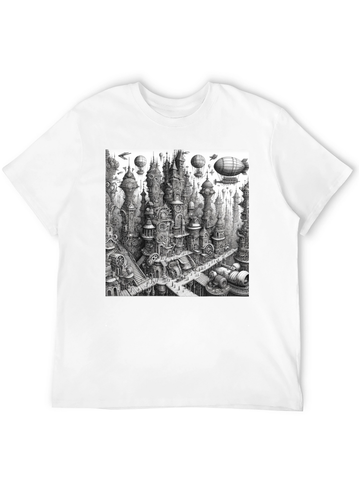 Steampunk City Black Tee - Unique Graphic Design