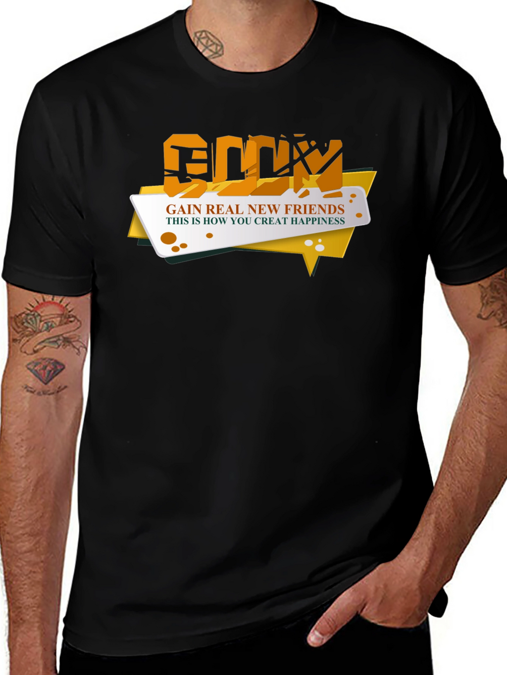 Gain Real New Friends Black T-Shirt