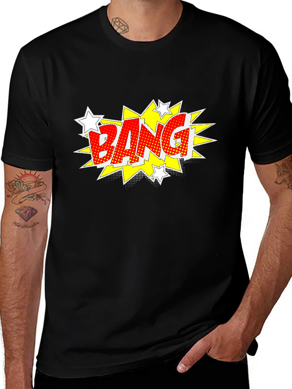 Comic Style Bang Graphic T-Shirt - Bold Black Tee
