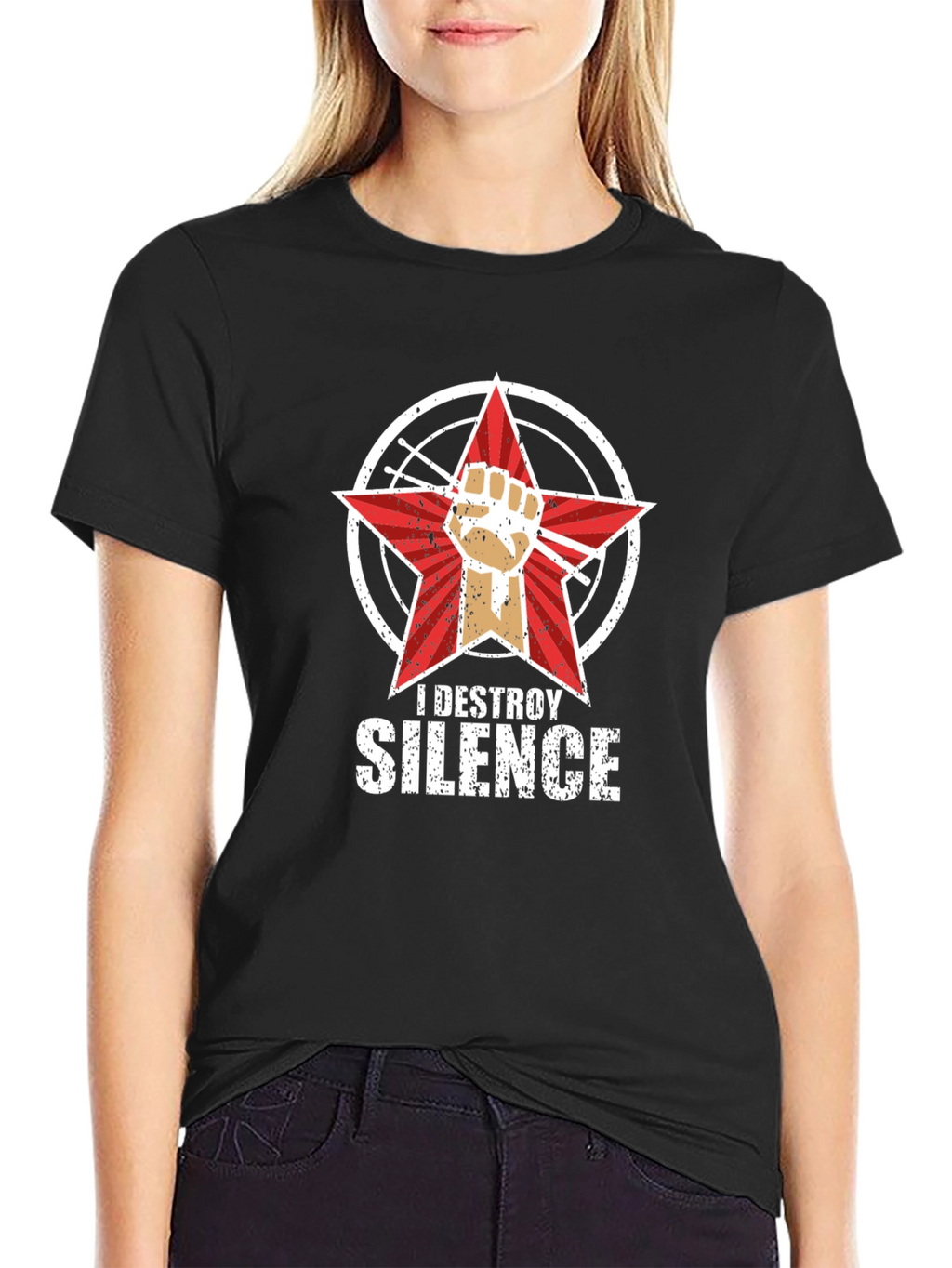 I Destroy Silence Black Graphic T-Shirt