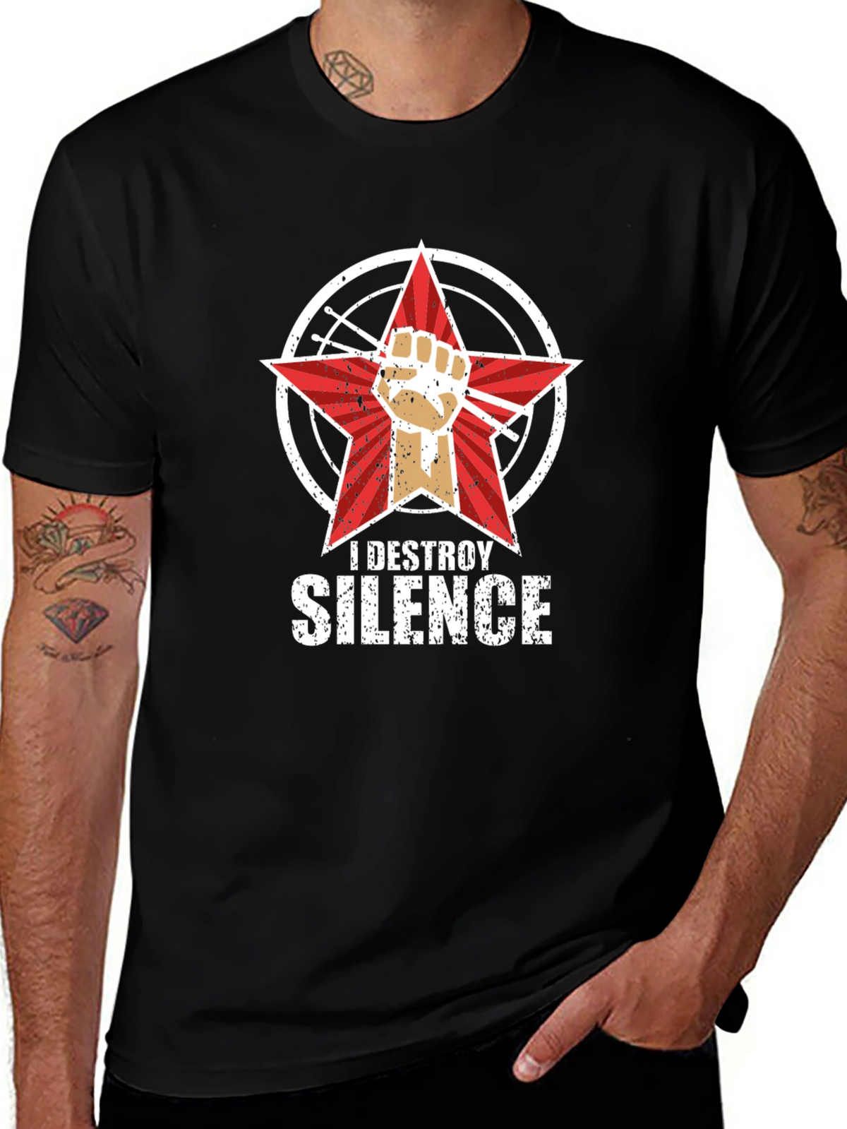 I Destroy Silence Black Graphic T-Shirt