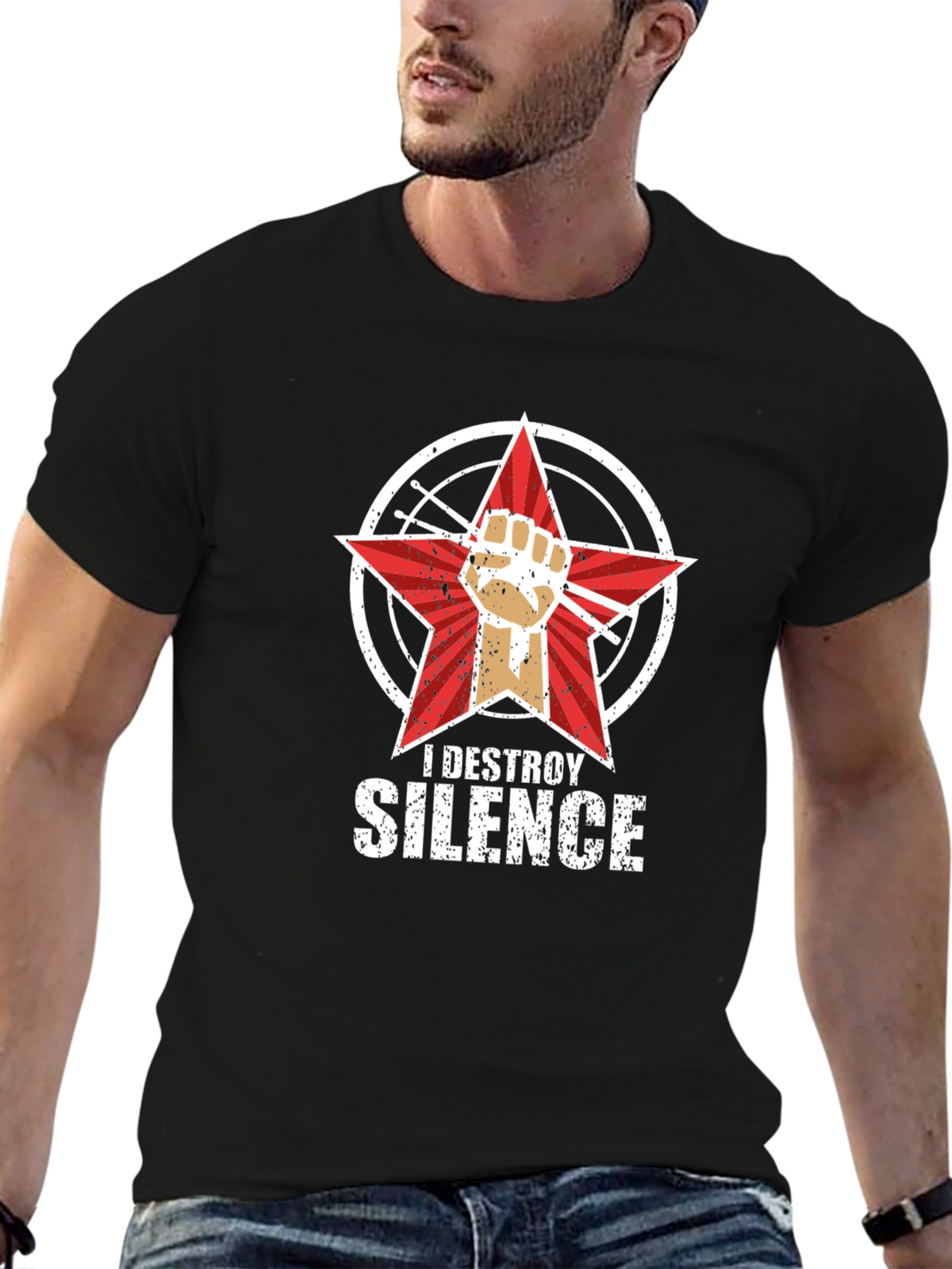 I Destroy Silence Black Graphic T-Shirt