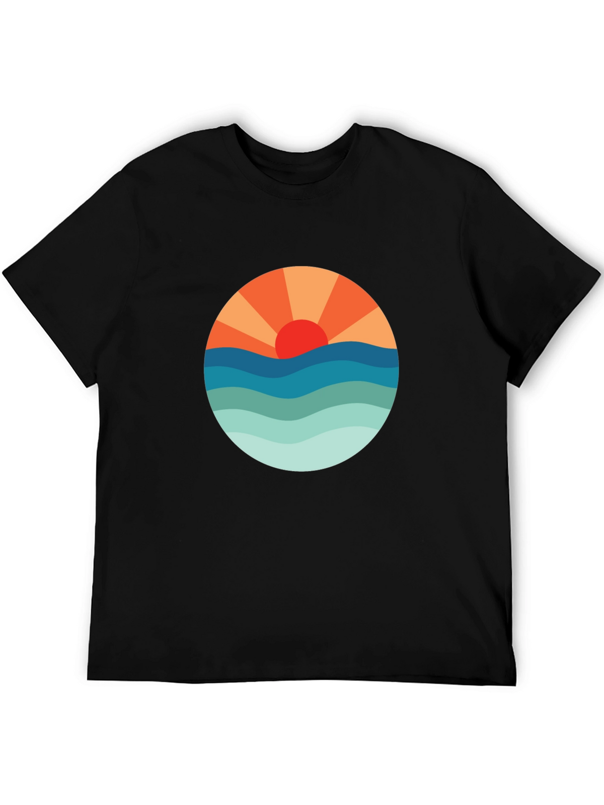 Sunset Waves Graphic Tee - Black Cotton Blend