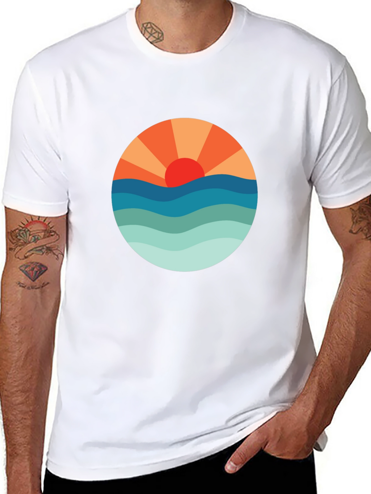 Sunset Waves Graphic Tee - Black Cotton Blend