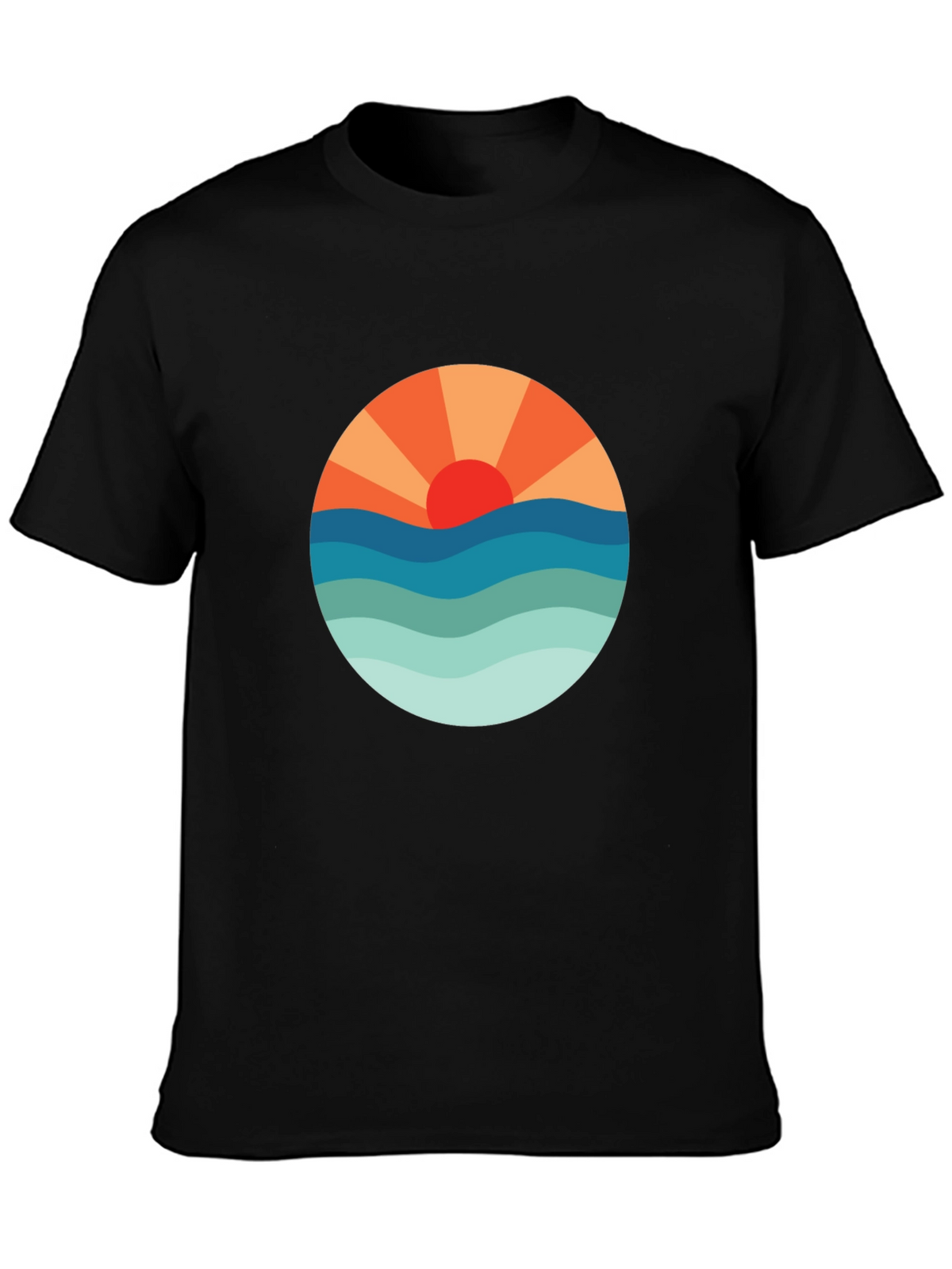 Sunset Waves Graphic Tee - Black Cotton Blend