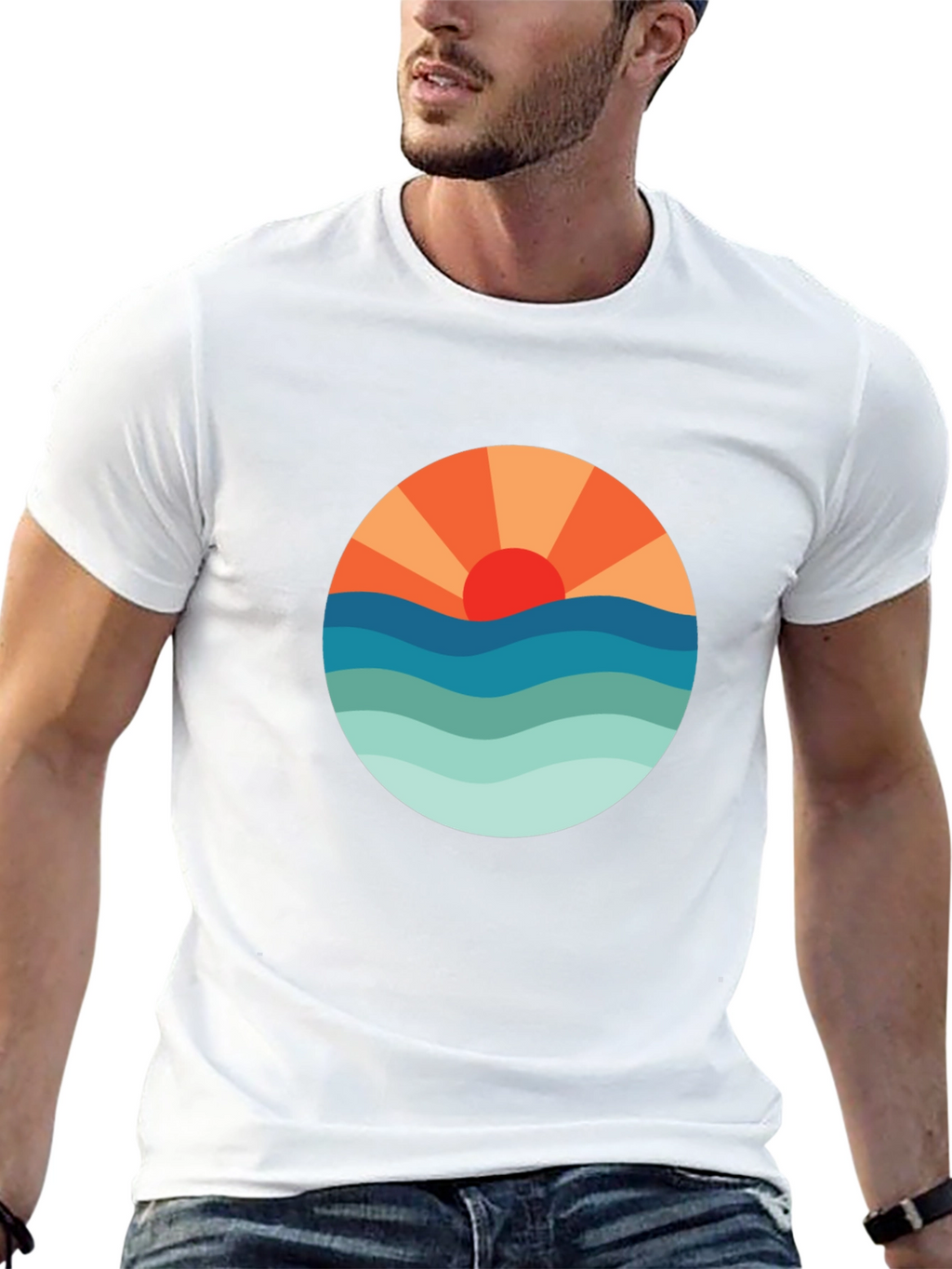 Sunset Waves Graphic Tee - Black Cotton Blend