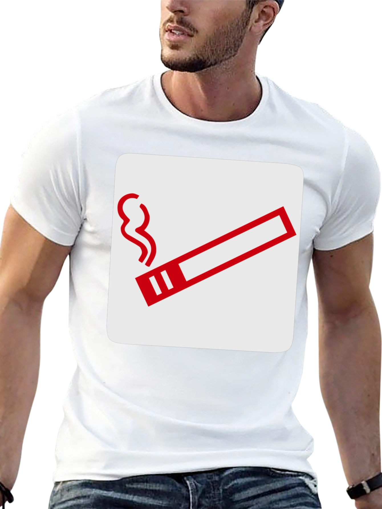 Smoking Sign Graphic Tee - Black Cotton T-Shirt