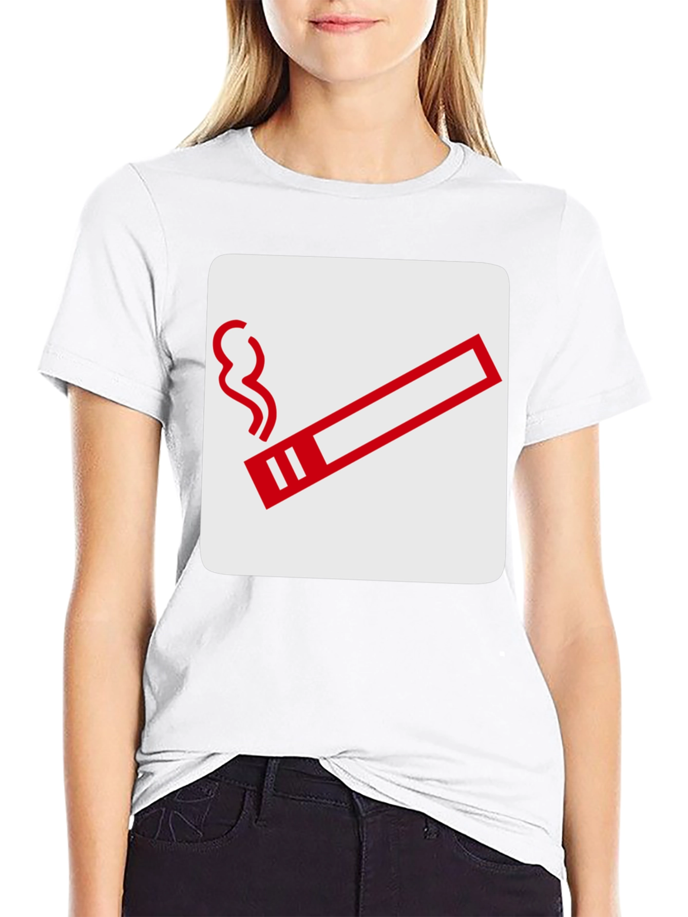 Smoking Sign Graphic Tee - Black Cotton T-Shirt