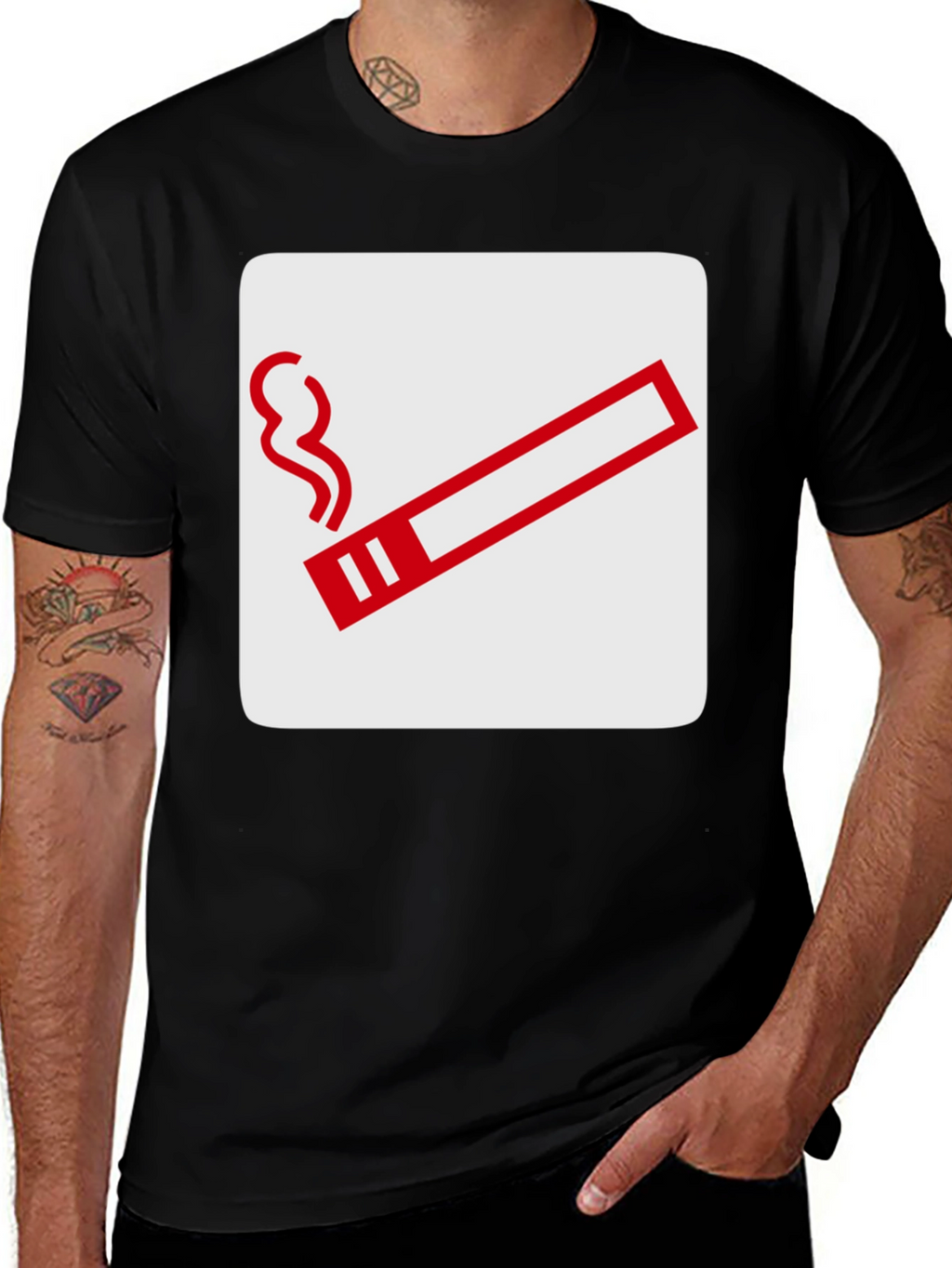 Smoking Sign Graphic Tee - Black Cotton T-Shirt