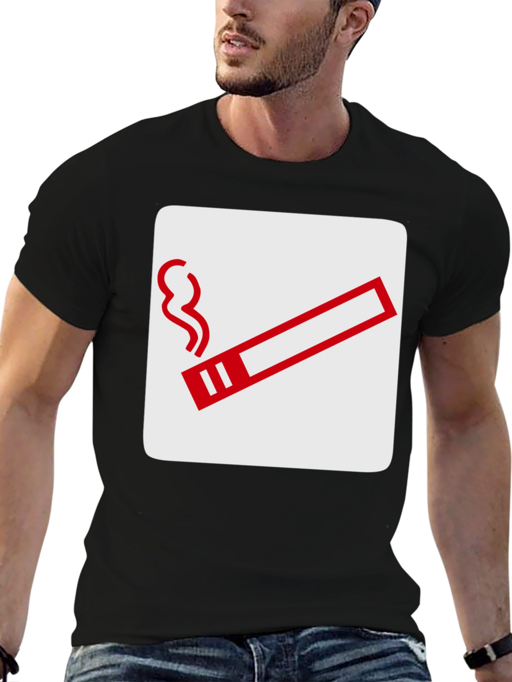 Smoking Sign Graphic Tee - Black Cotton T-Shirt