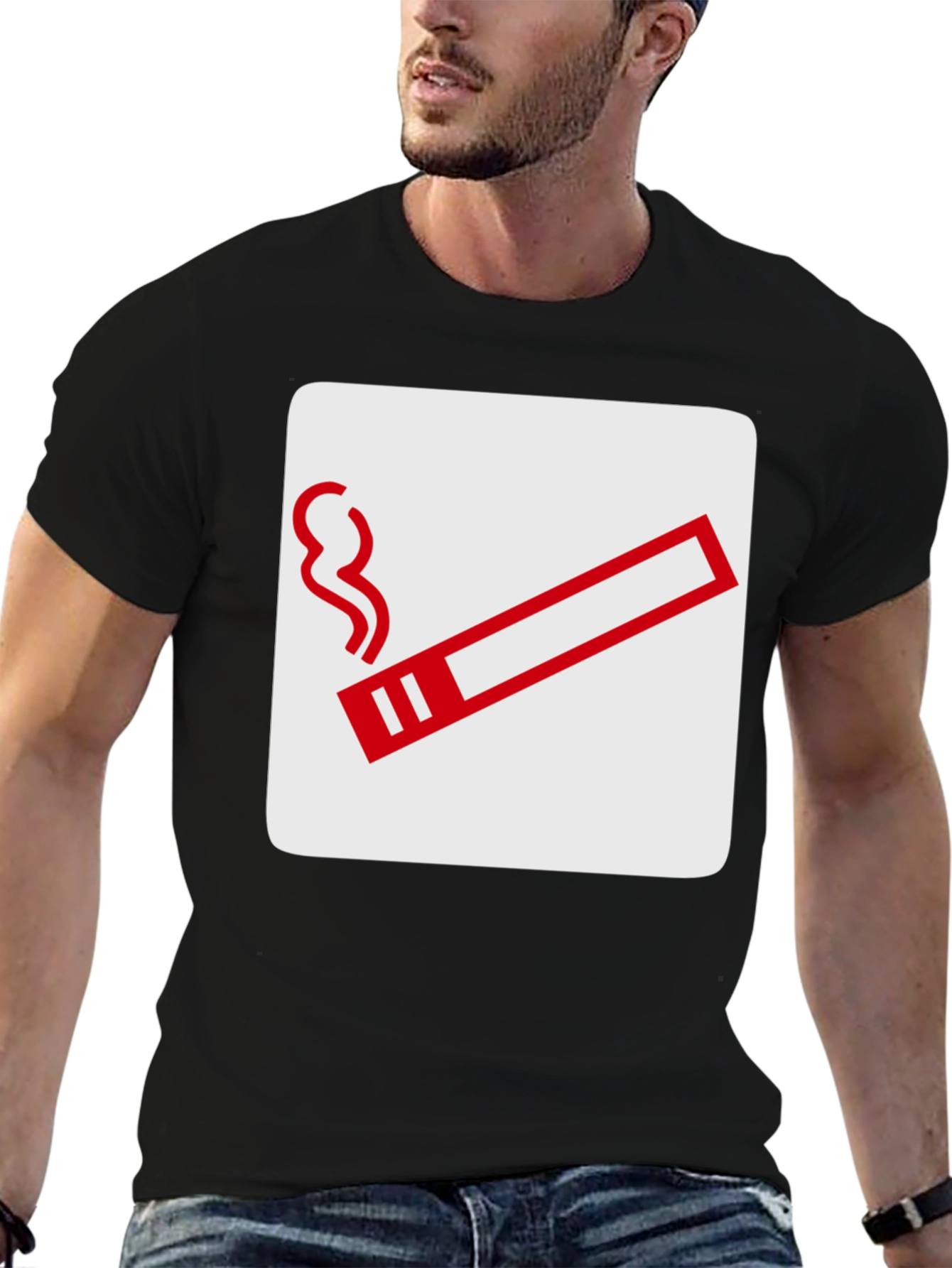 Smoking Sign Graphic Tee - Black Cotton T-Shirt