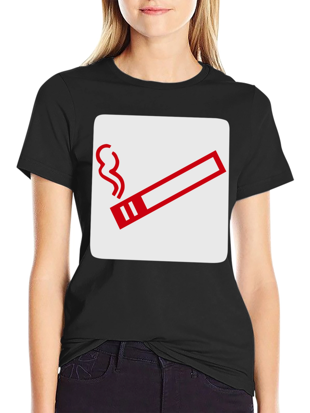 Smoking Sign Graphic Tee - Black Cotton T-Shirt