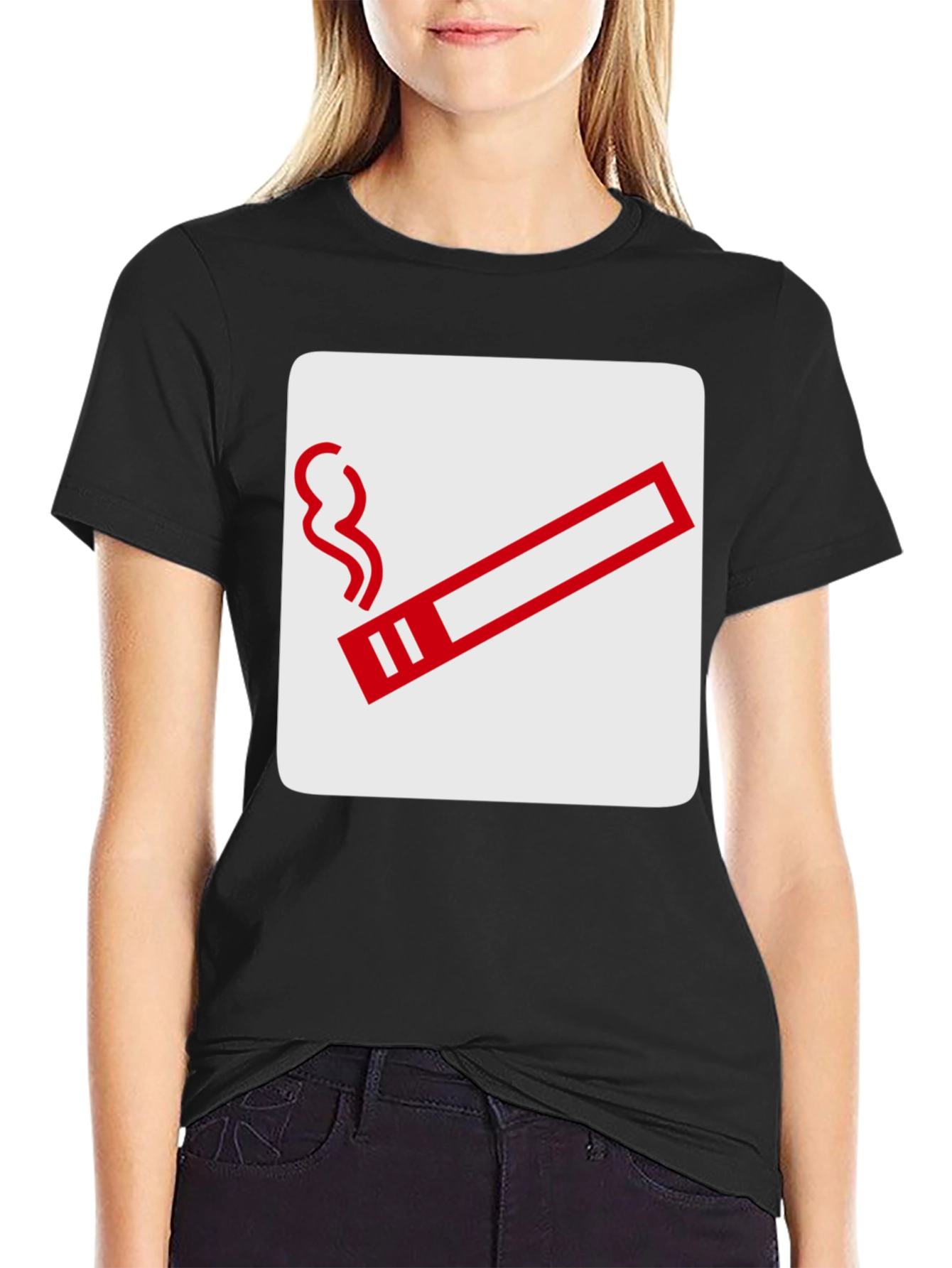 Smoking Sign Graphic Tee - Black Cotton T-Shirt