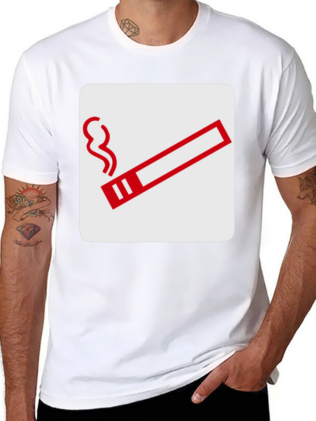 Smoking Sign Graphic Tee - Black Cotton T-Shirt