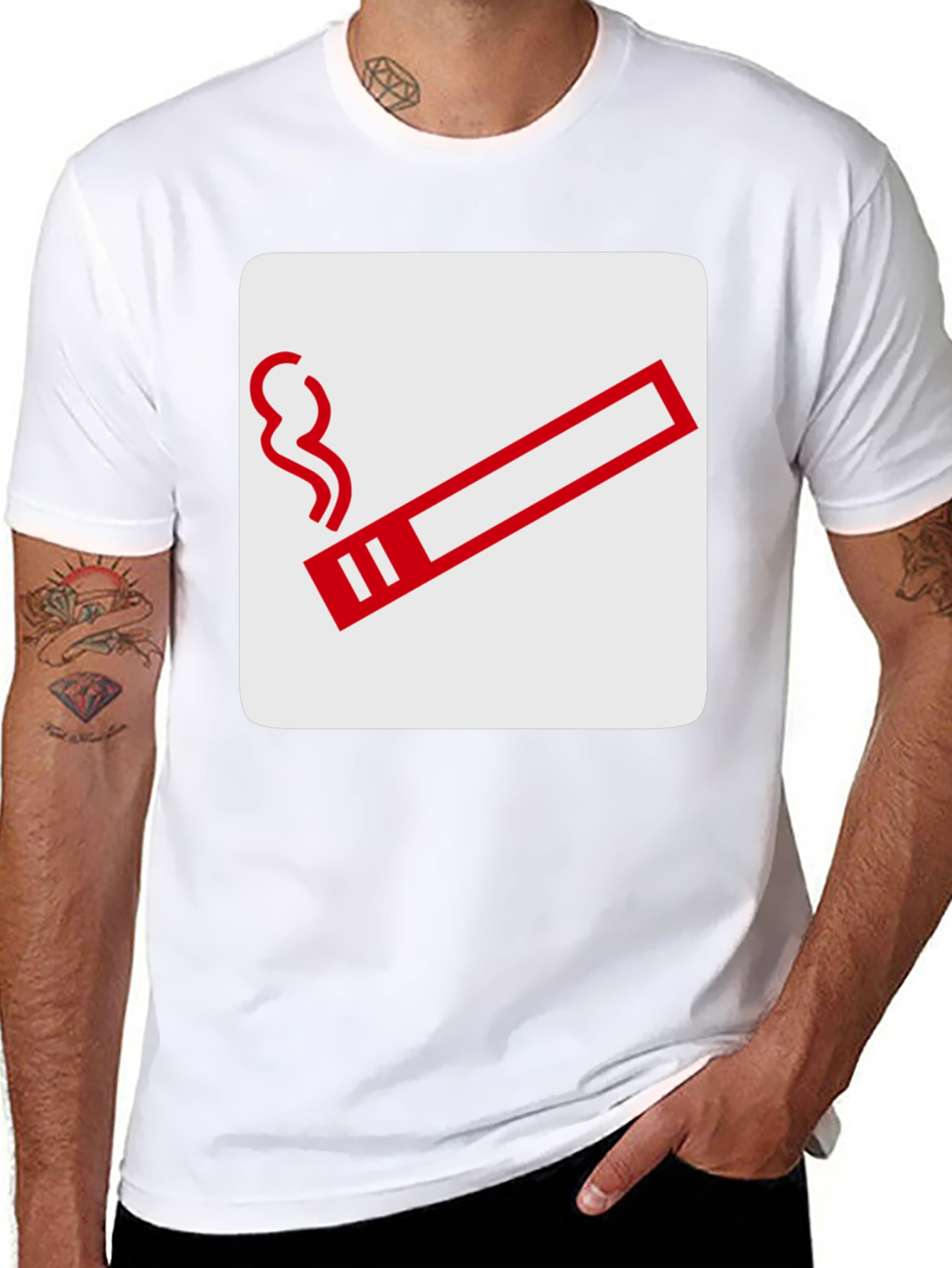 Smoking Sign Graphic Tee - Black Cotton T-Shirt