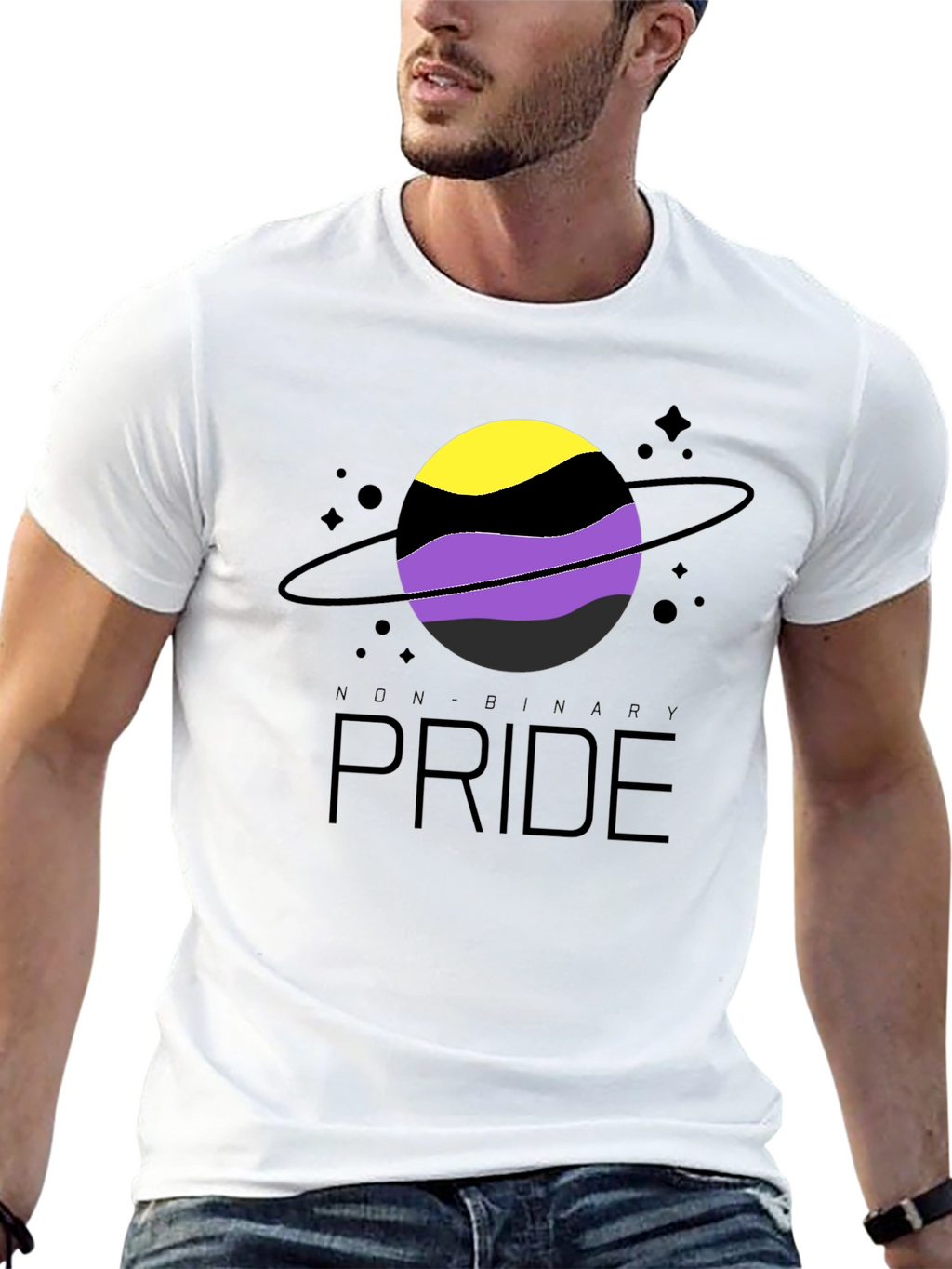 Non-Binary Pride T-Shirt: Saturn Design