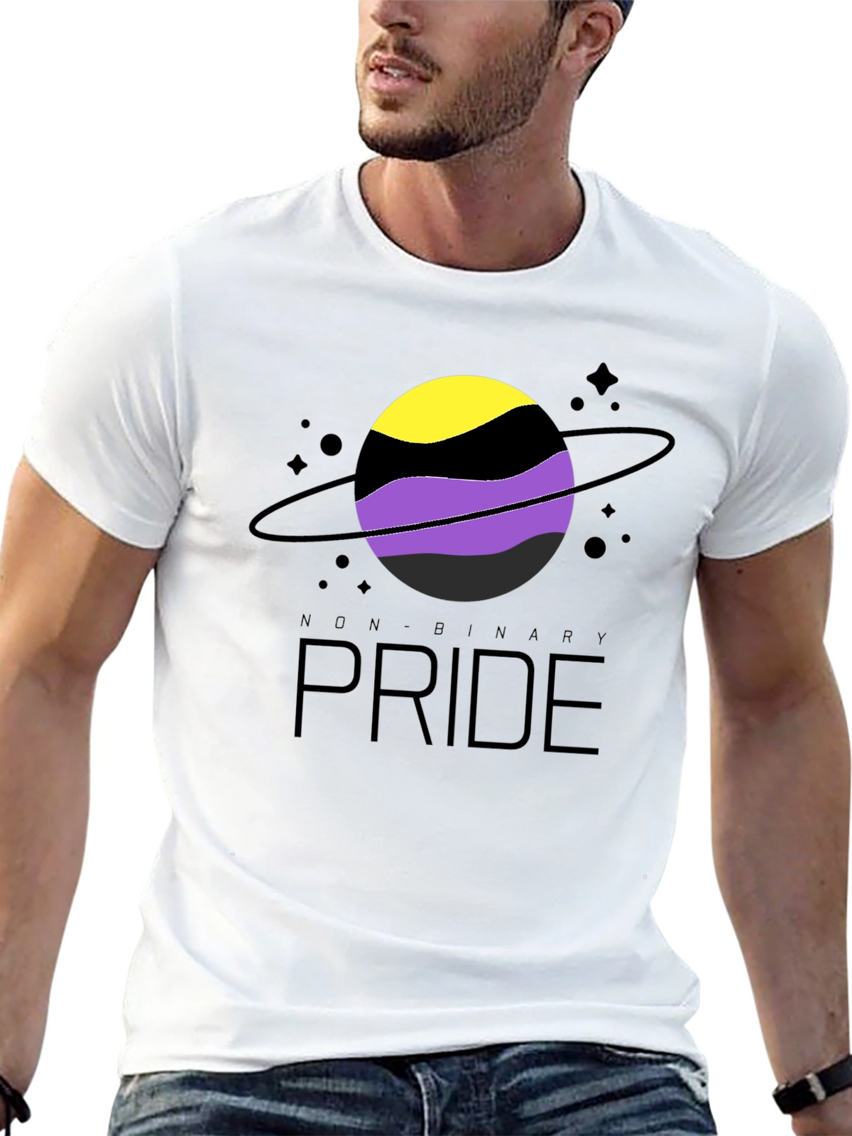 Non-Binary Pride T-Shirt: Saturn Design