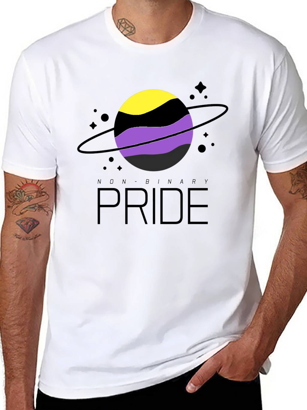 Non-Binary Pride T-Shirt: Saturn Design
