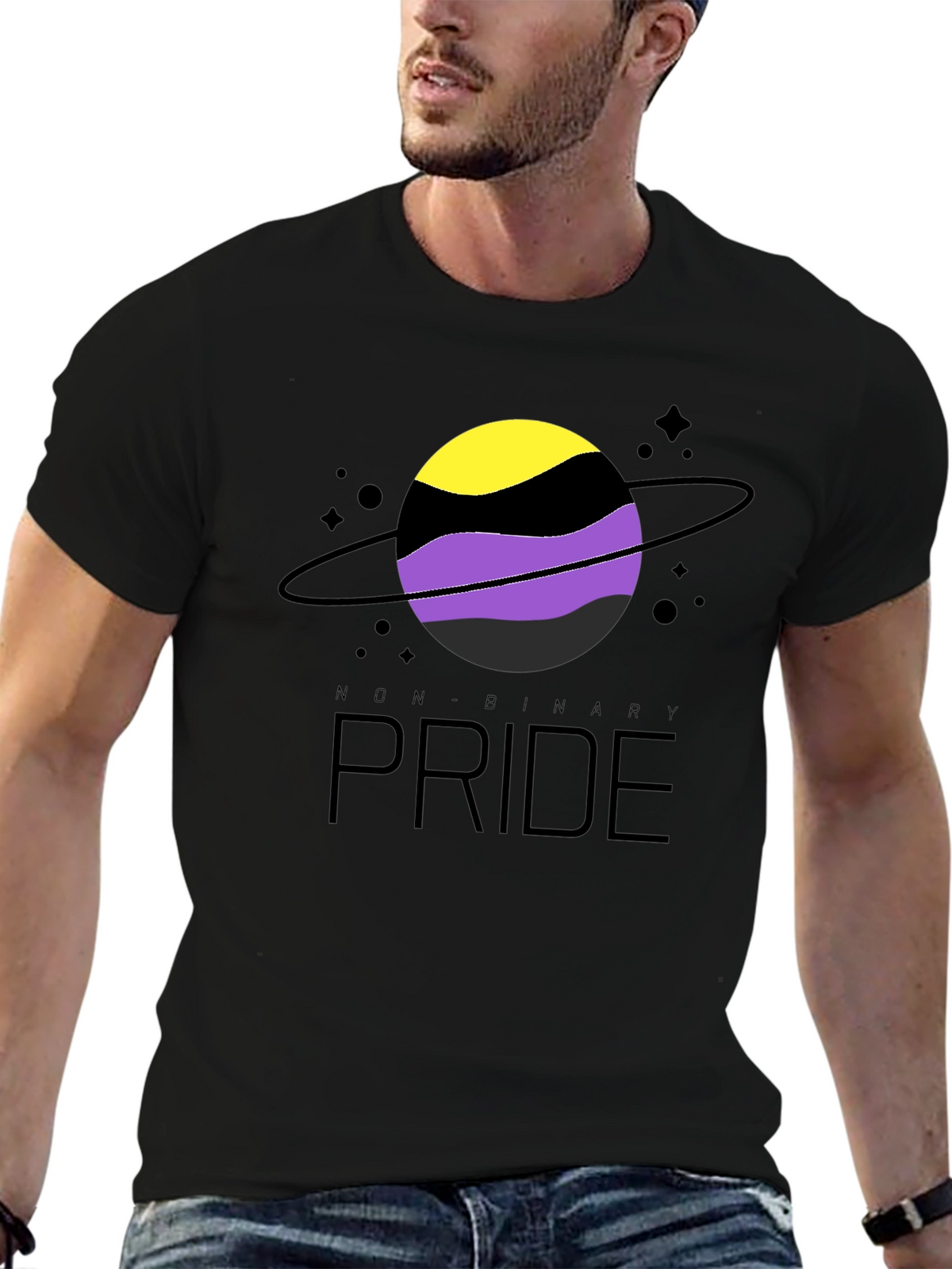 Non-Binary Pride T-Shirt: Saturn Design