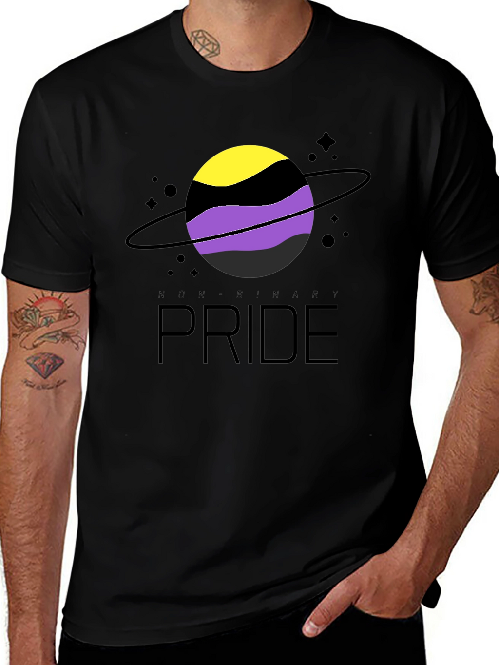 Non-Binary Pride T-Shirt: Saturn Design
