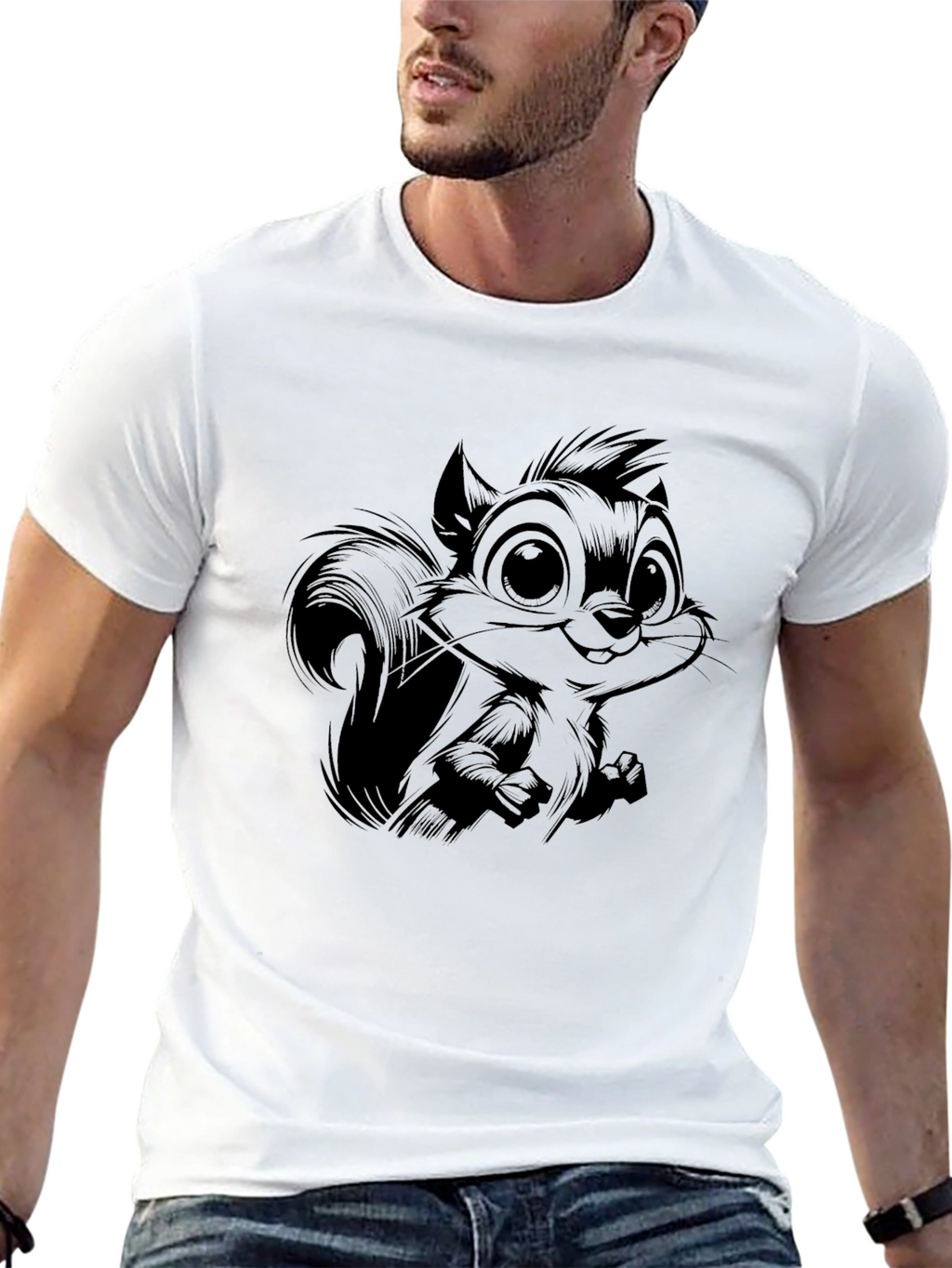 Cartoon Squirrel Graphic Black T-Shirt
