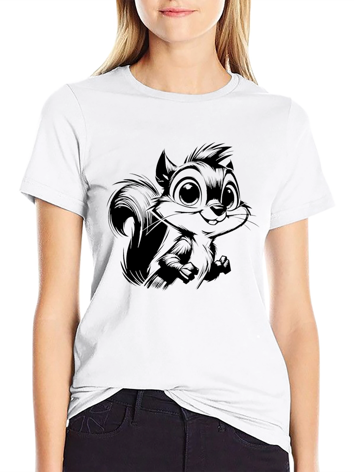 Cartoon Squirrel Graphic Black T-Shirt