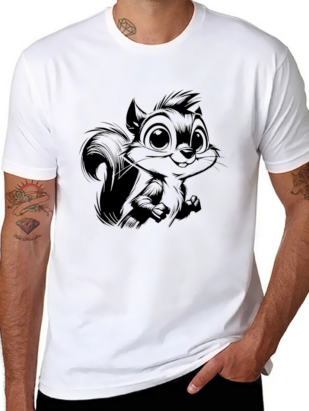 Cartoon Squirrel Graphic Black T-Shirt