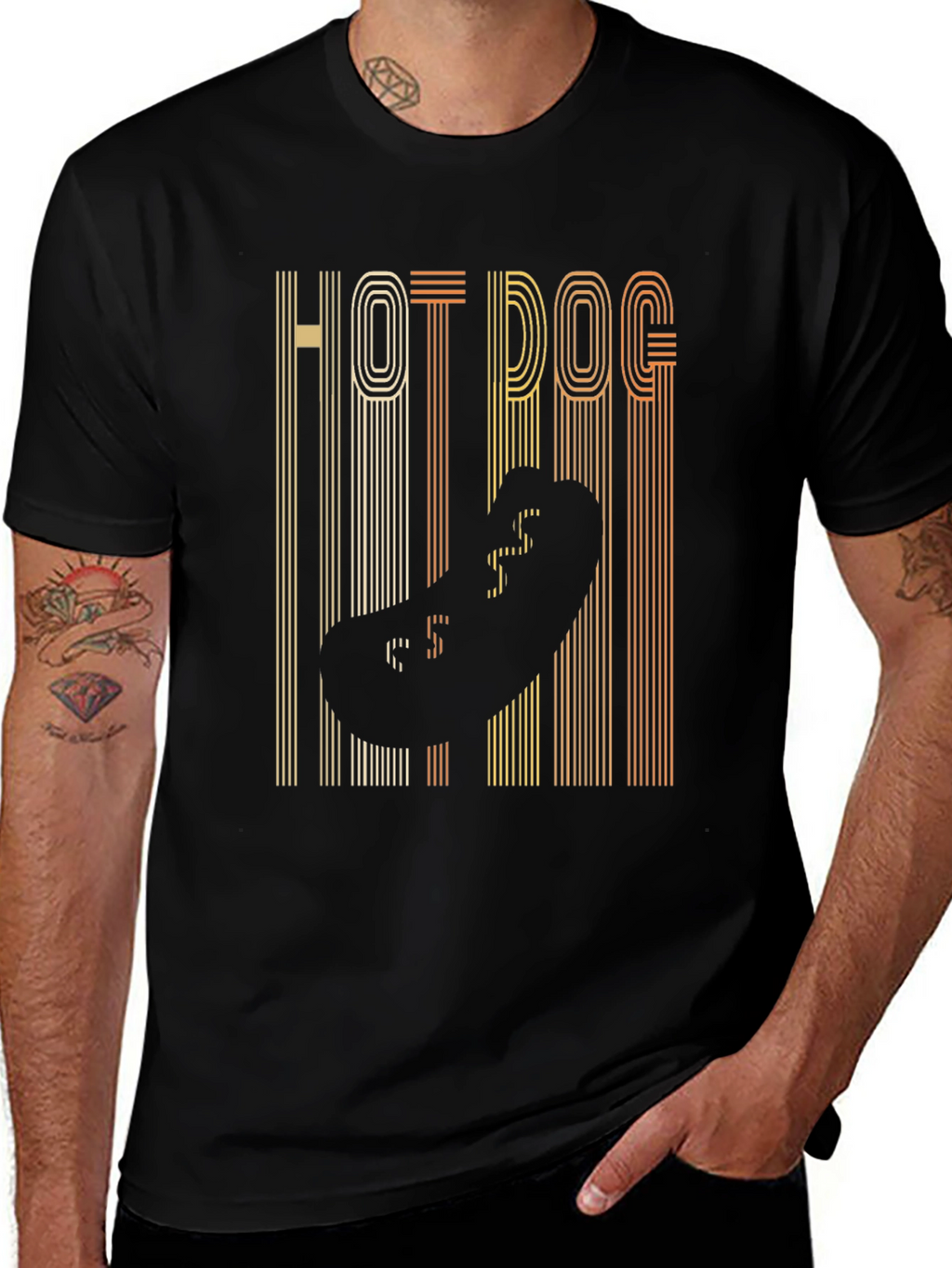 Retro Hot Dog Graphic Tee - Black T-Shirt