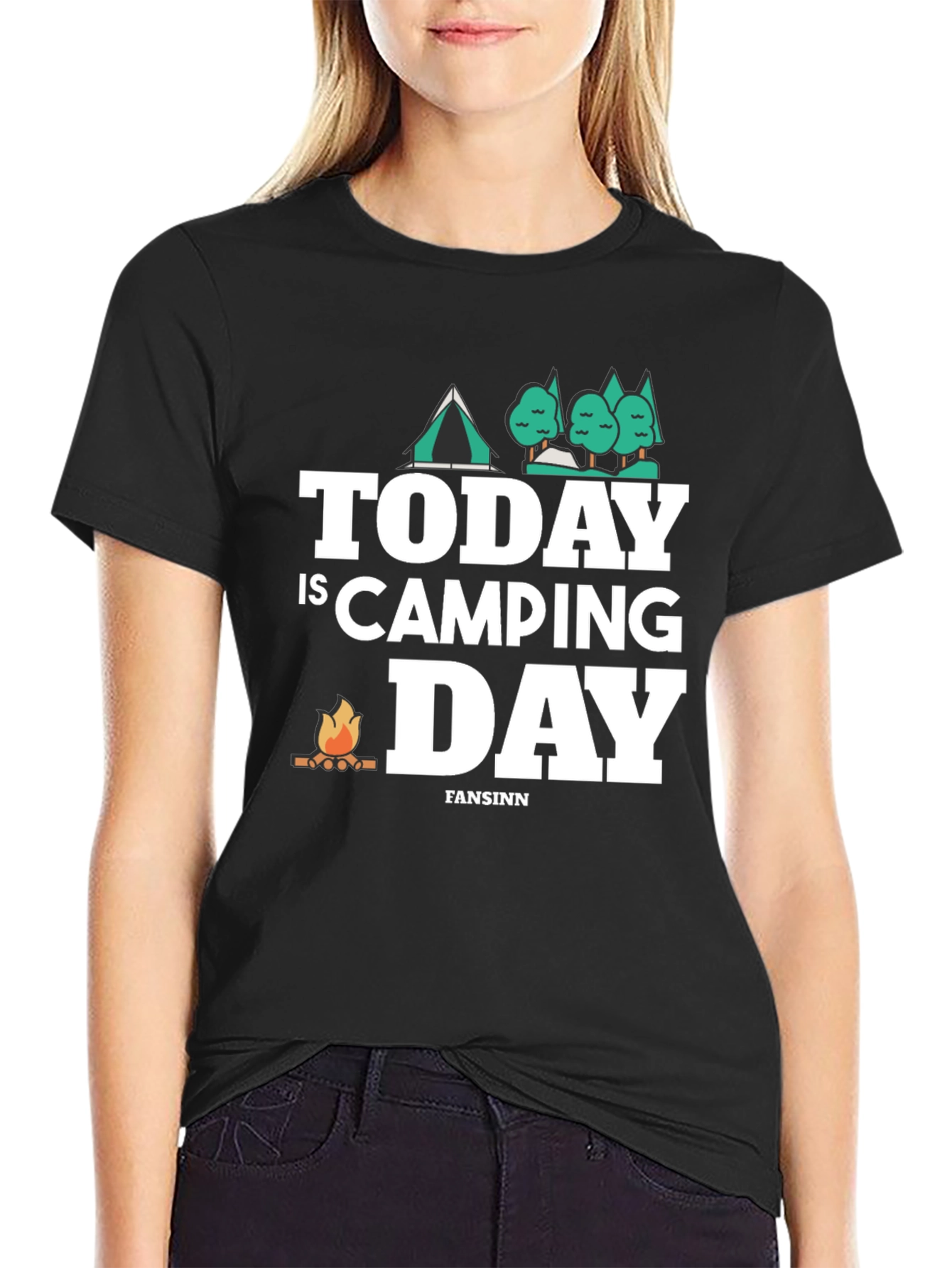 Today is Camping Day Graphic Tee - Black Cotton T-Shirt