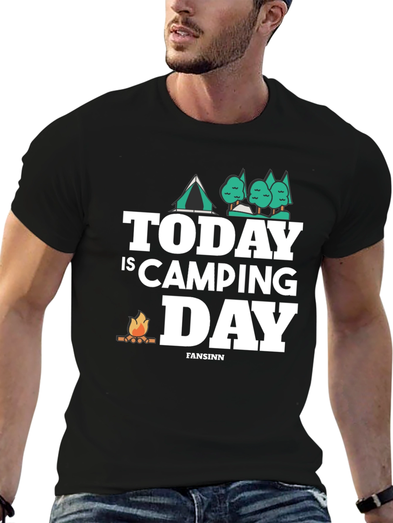 Today is Camping Day Graphic Tee - Black Cotton T-Shirt