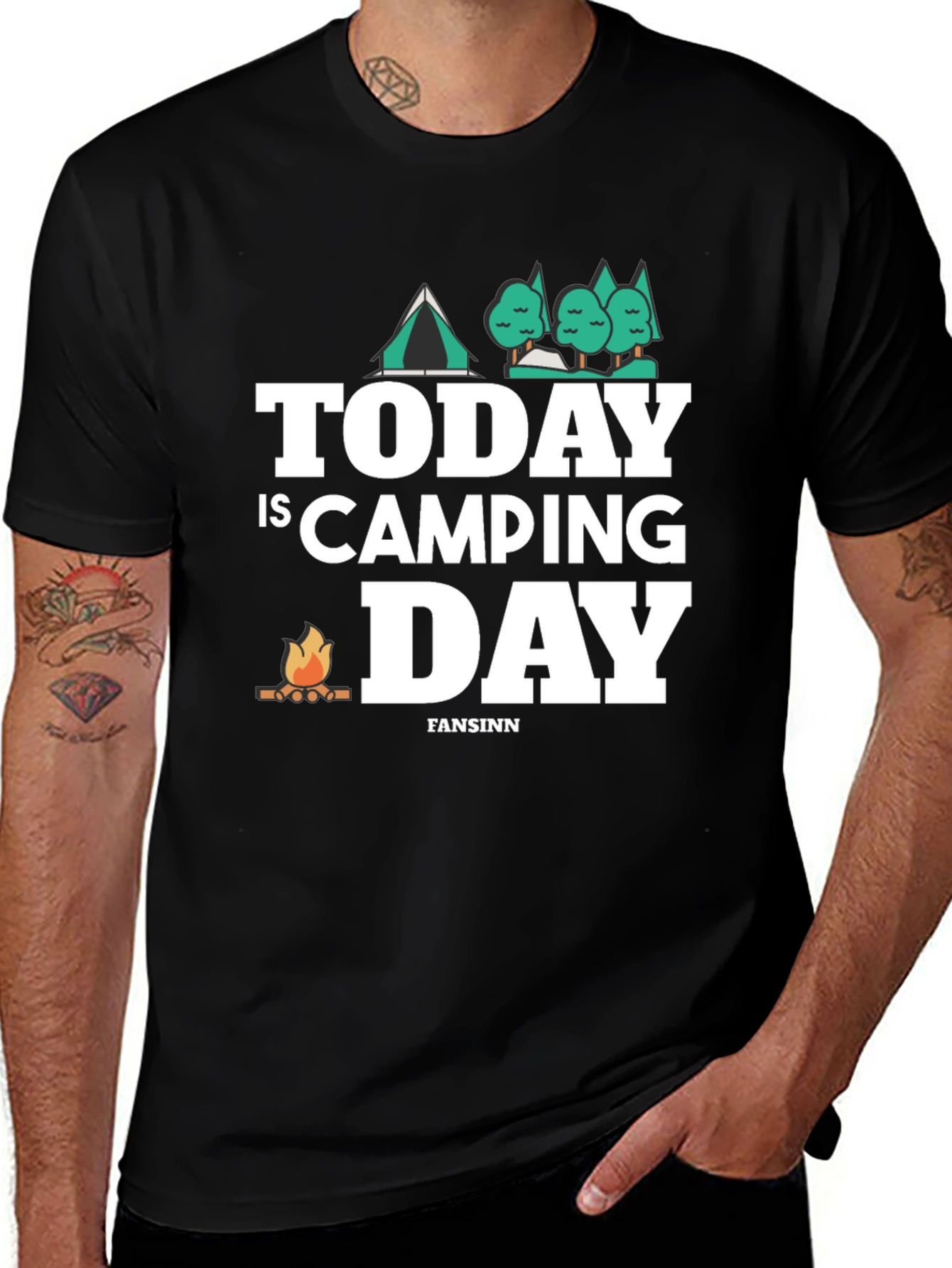 Today is Camping Day Graphic Tee - Black Cotton T-Shirt