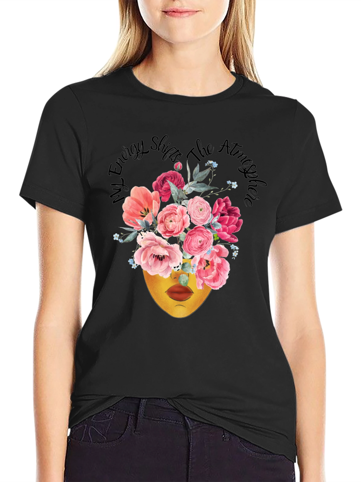Floral Energy Shift T-Shirt - Black