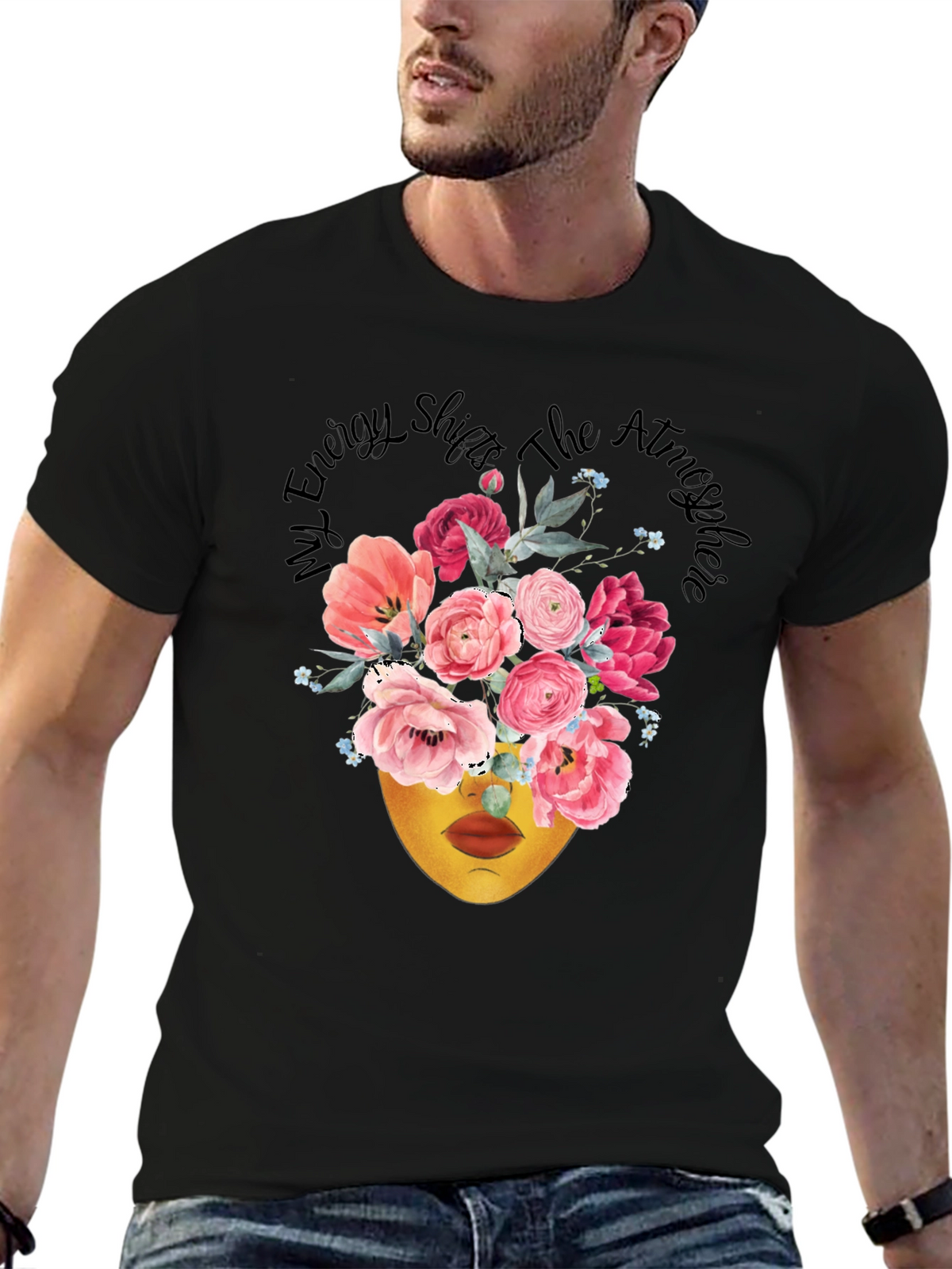 Floral Energy Shift T-Shirt - Black